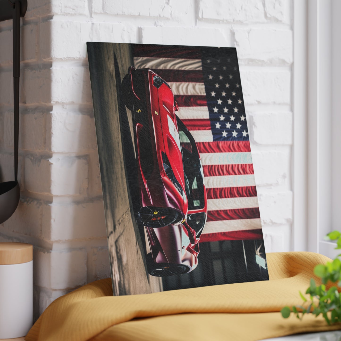 Glass Cutting Board American Flag Background Ferrari 3