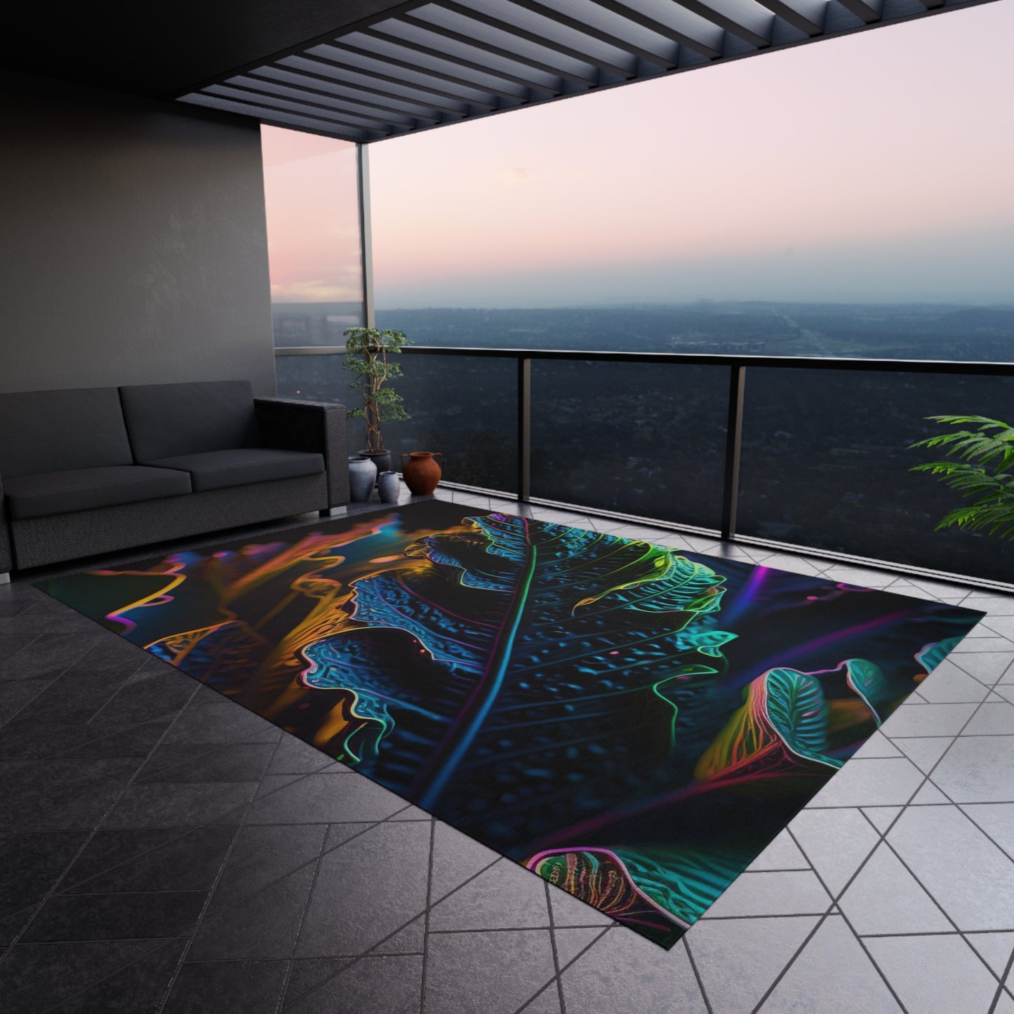 Outdoor Rug  Florescent Skull Death 4