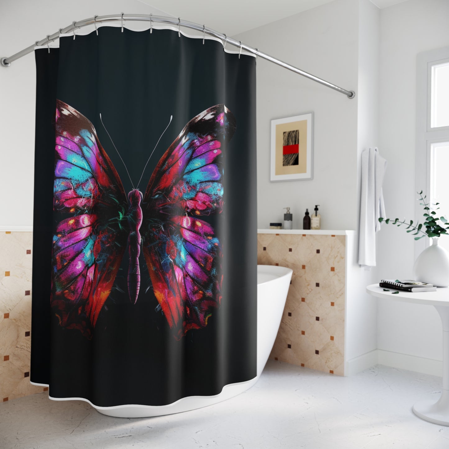 Polyester Shower Curtain Hyper Colorful Butterfly Macro 3