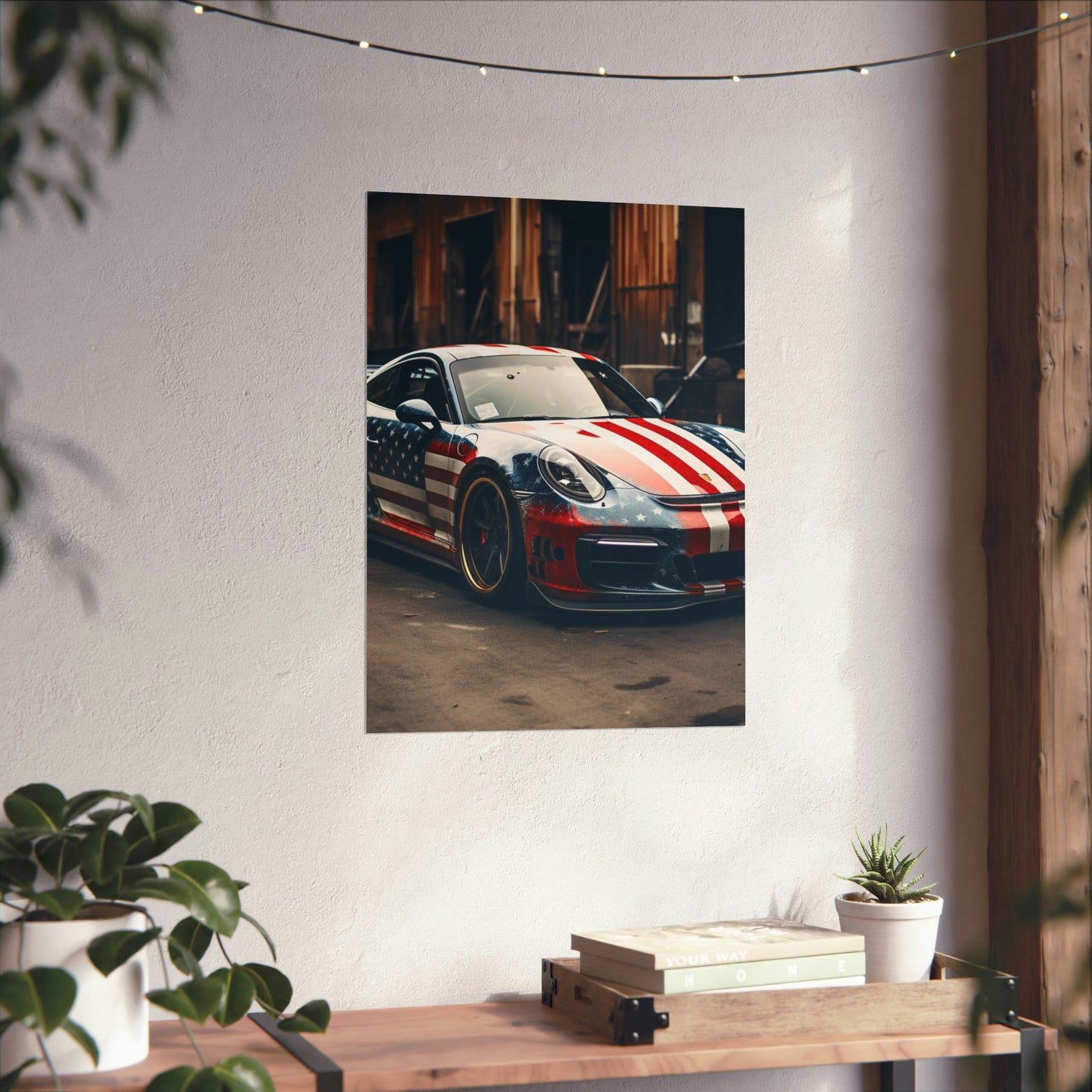 Premium Matte Vertical Posters American Flag Porsche 3