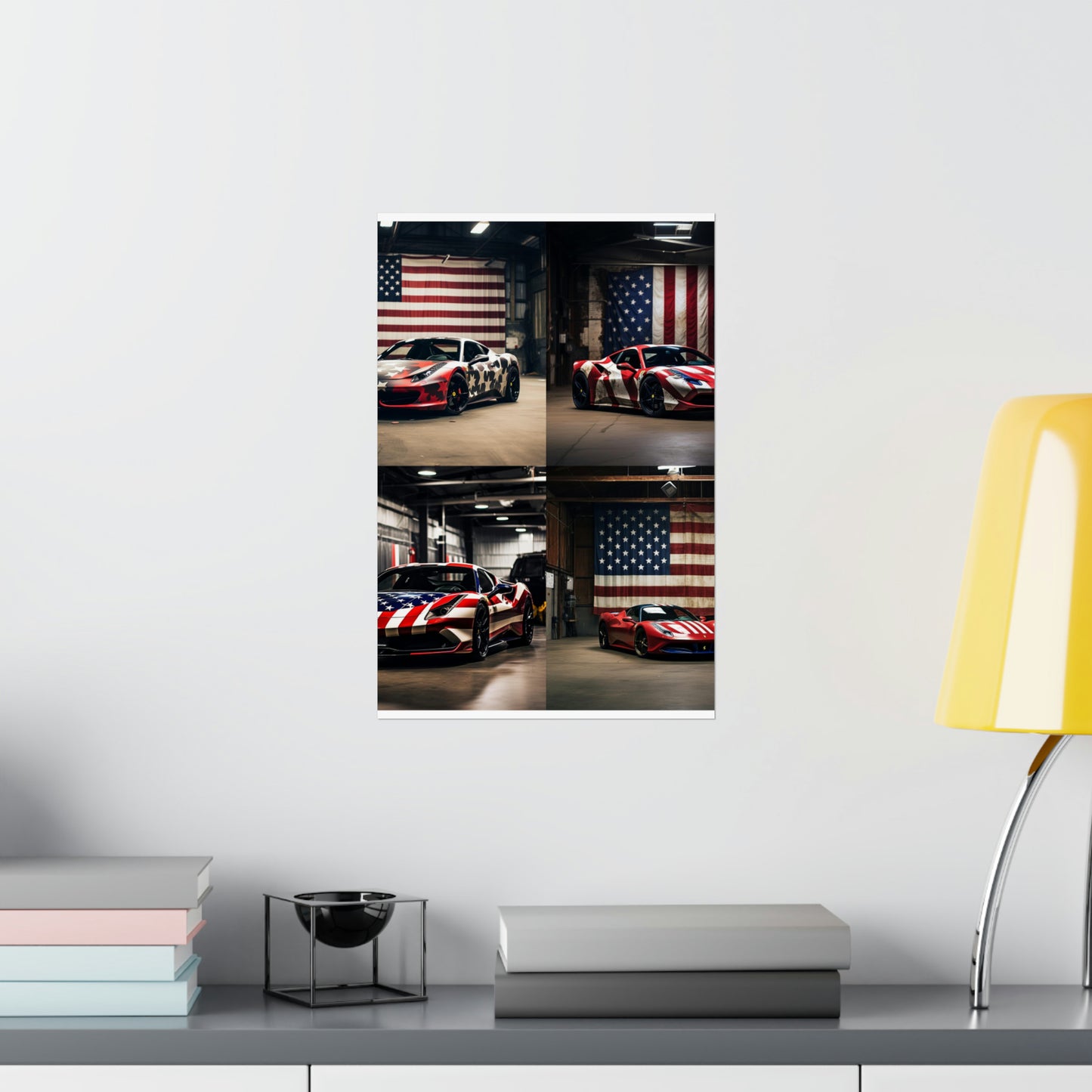 Premium Matte Vertical Posters American Flag Farrari 5