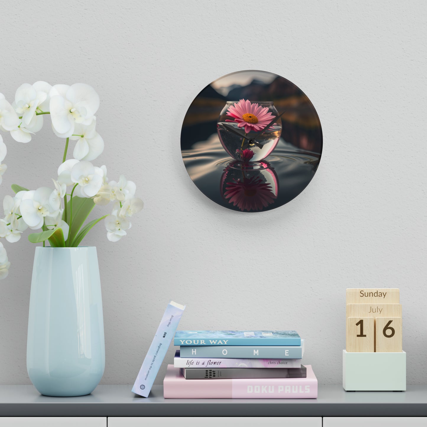 Acrylic Wall Clock Daisy in a vase 2