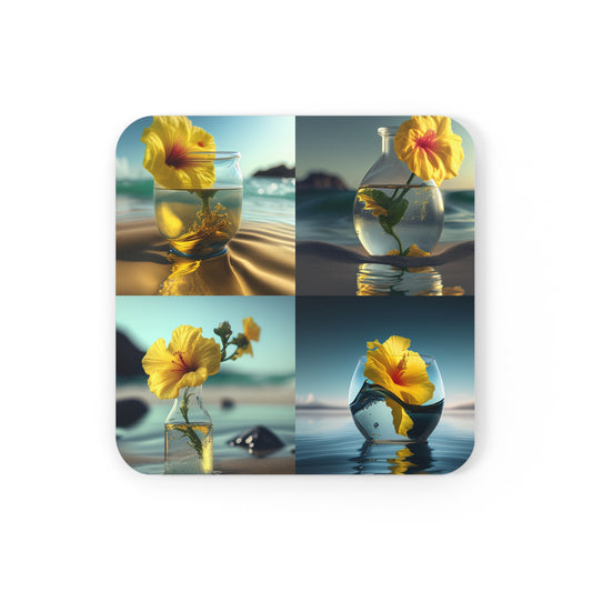 Corkwood Coaster Set Yellow Hibiscus glass 5