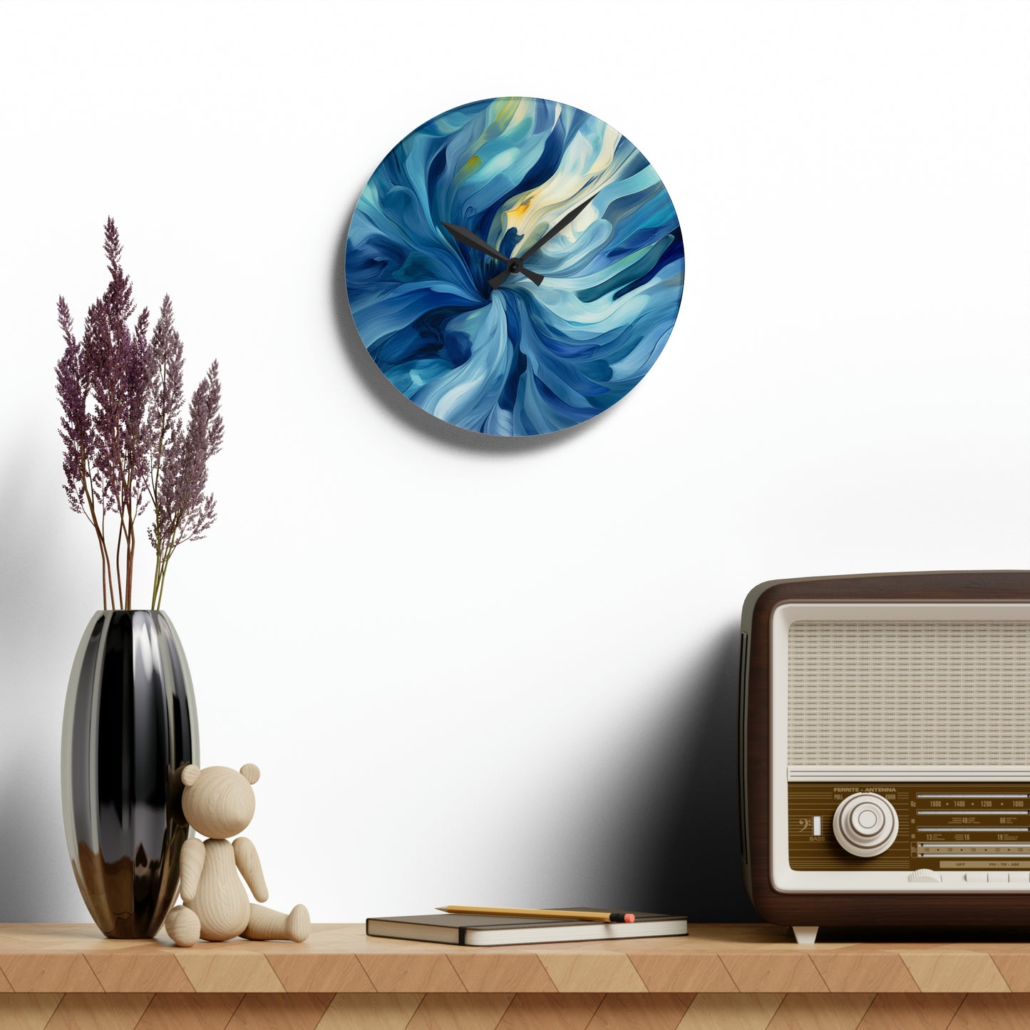 Acrylic Wall Clock Blue Tluip Abstract 4