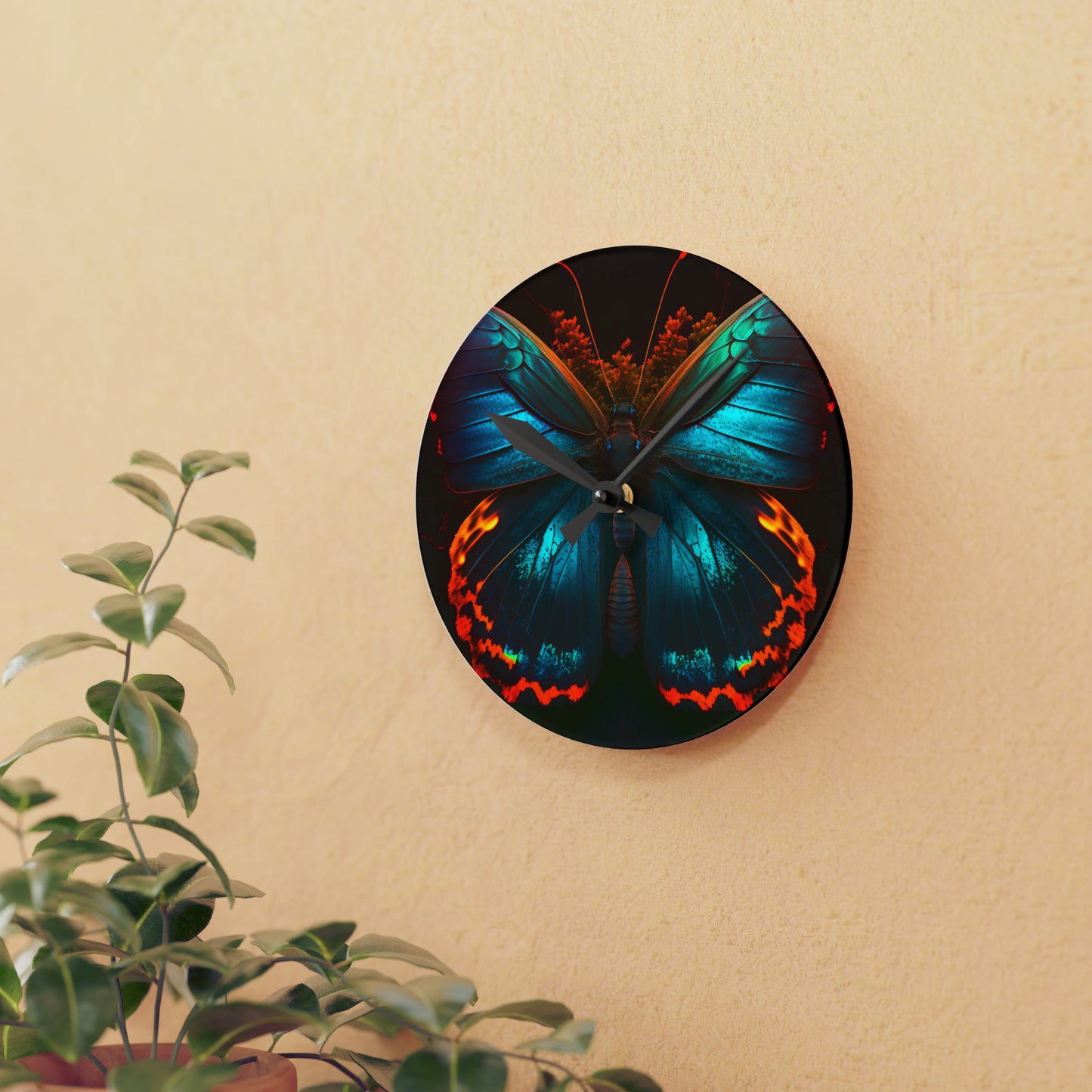 Acrylic Wall Clock Neon Butterfly Flair 3