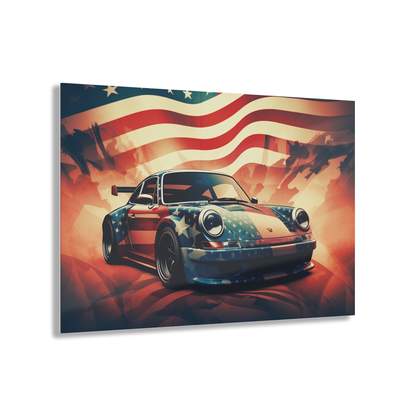 Acrylic Prints Abstract American Flag Background Porsche 4