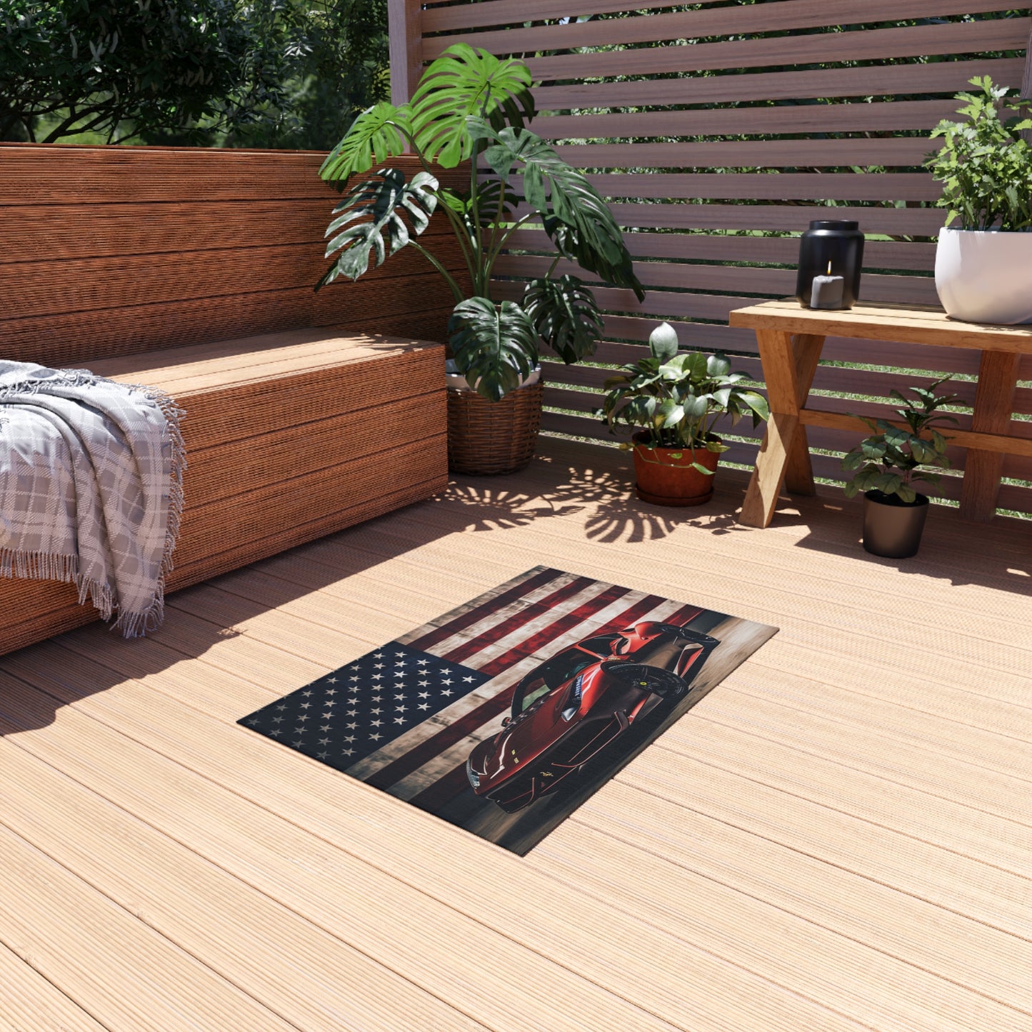 Outdoor Rug  American Flag Background Ferrari 4