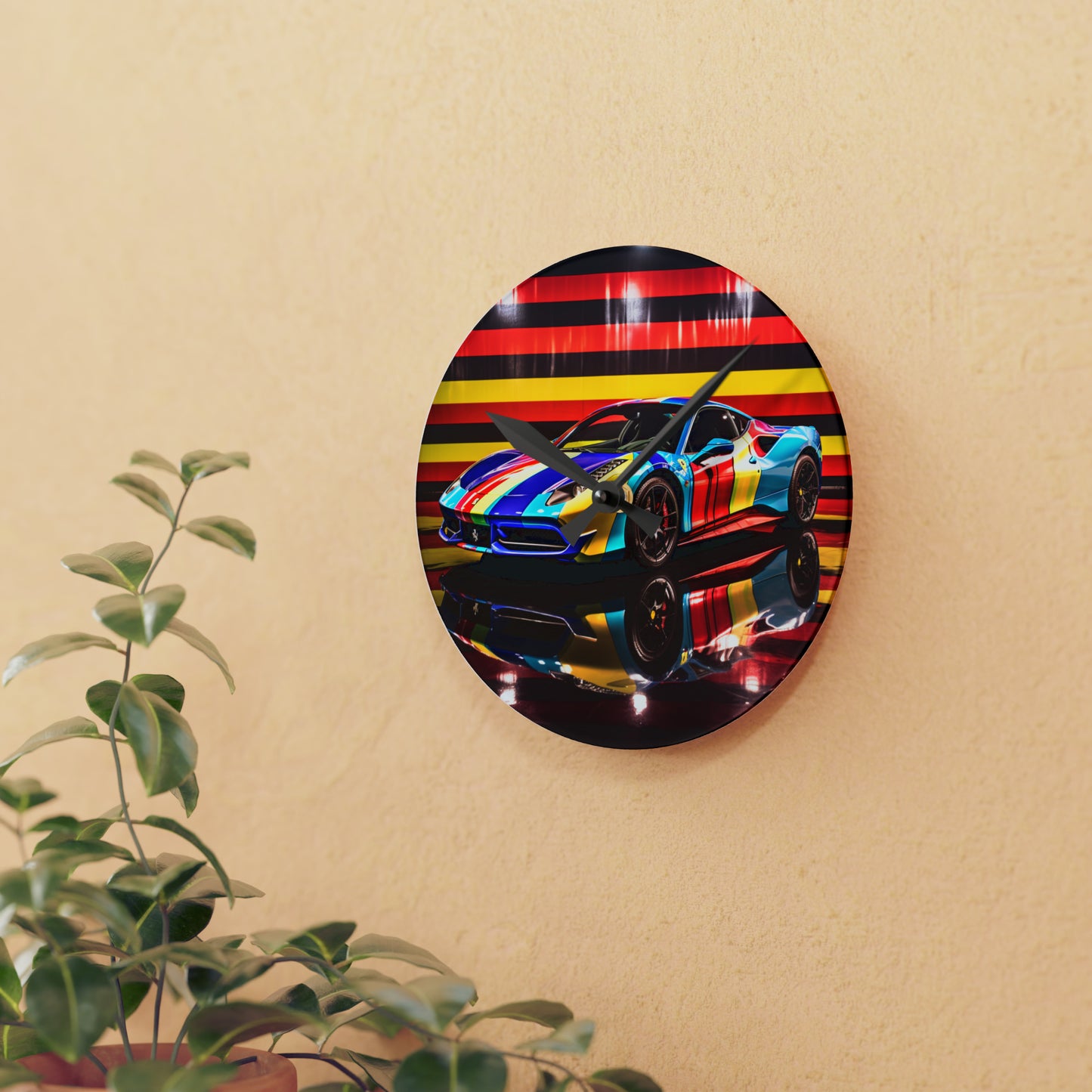 Acrylic Wall Clock Hyper Colorfull Ferrari 2