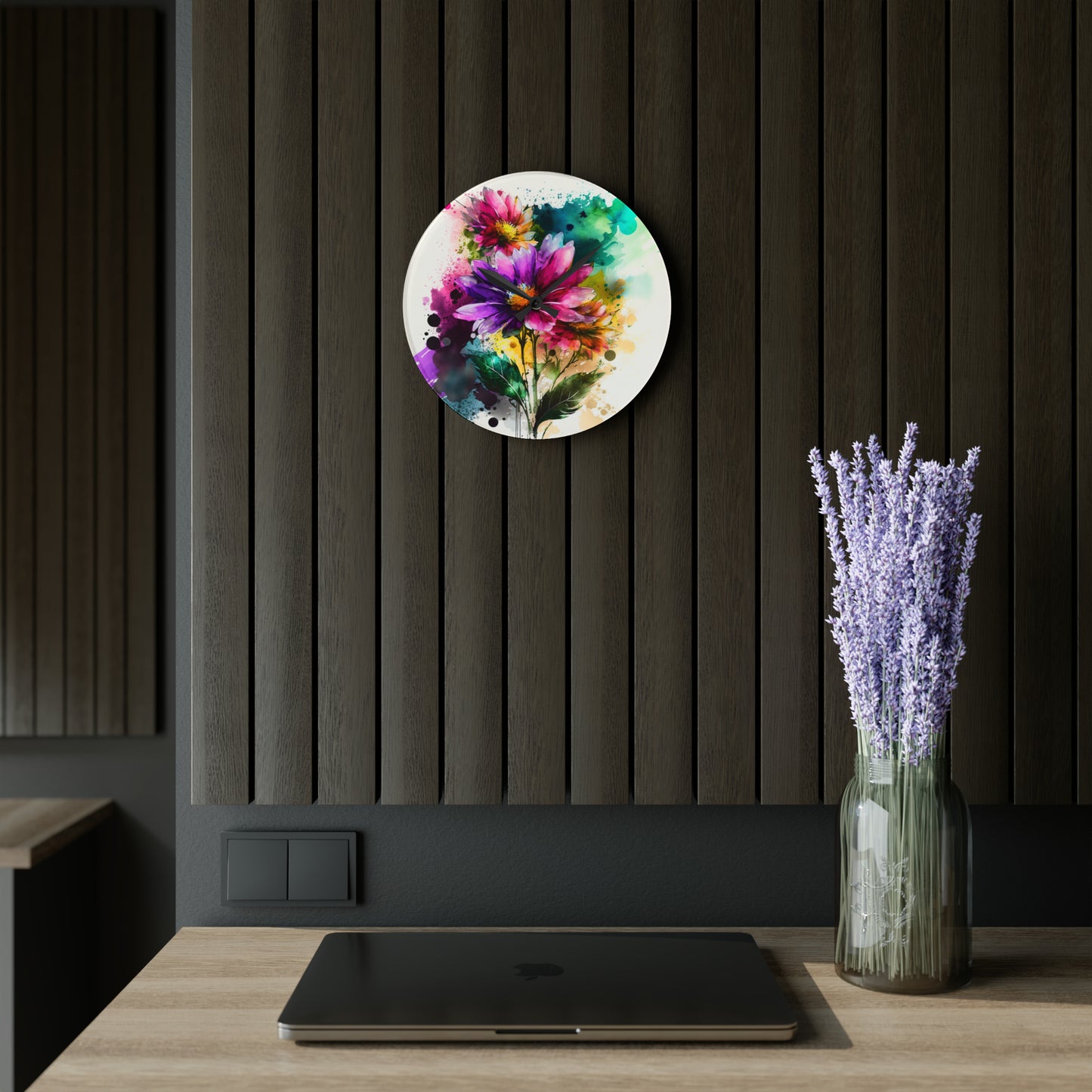 Acrylic Wall Clock Bright Spring Flowers 1