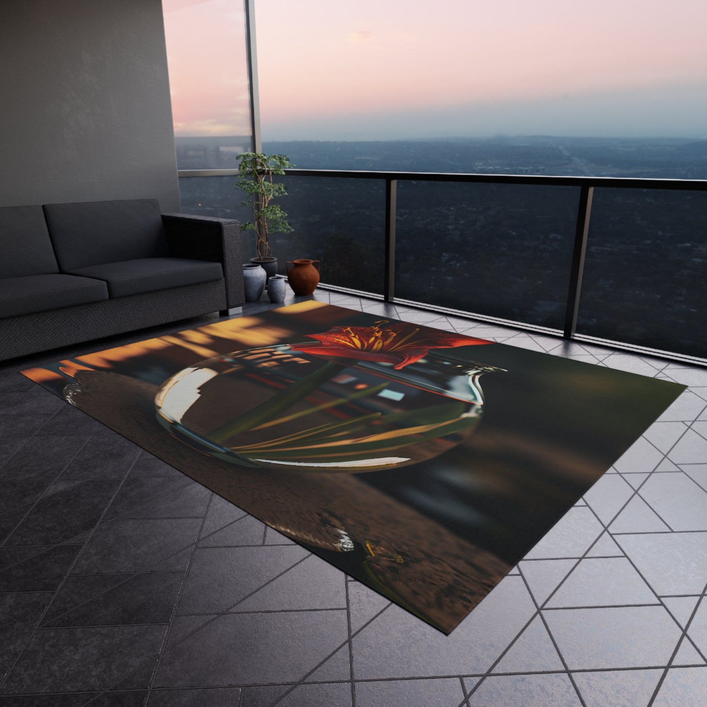 Outdoor Rug  Red Lily in a Glass vase 2