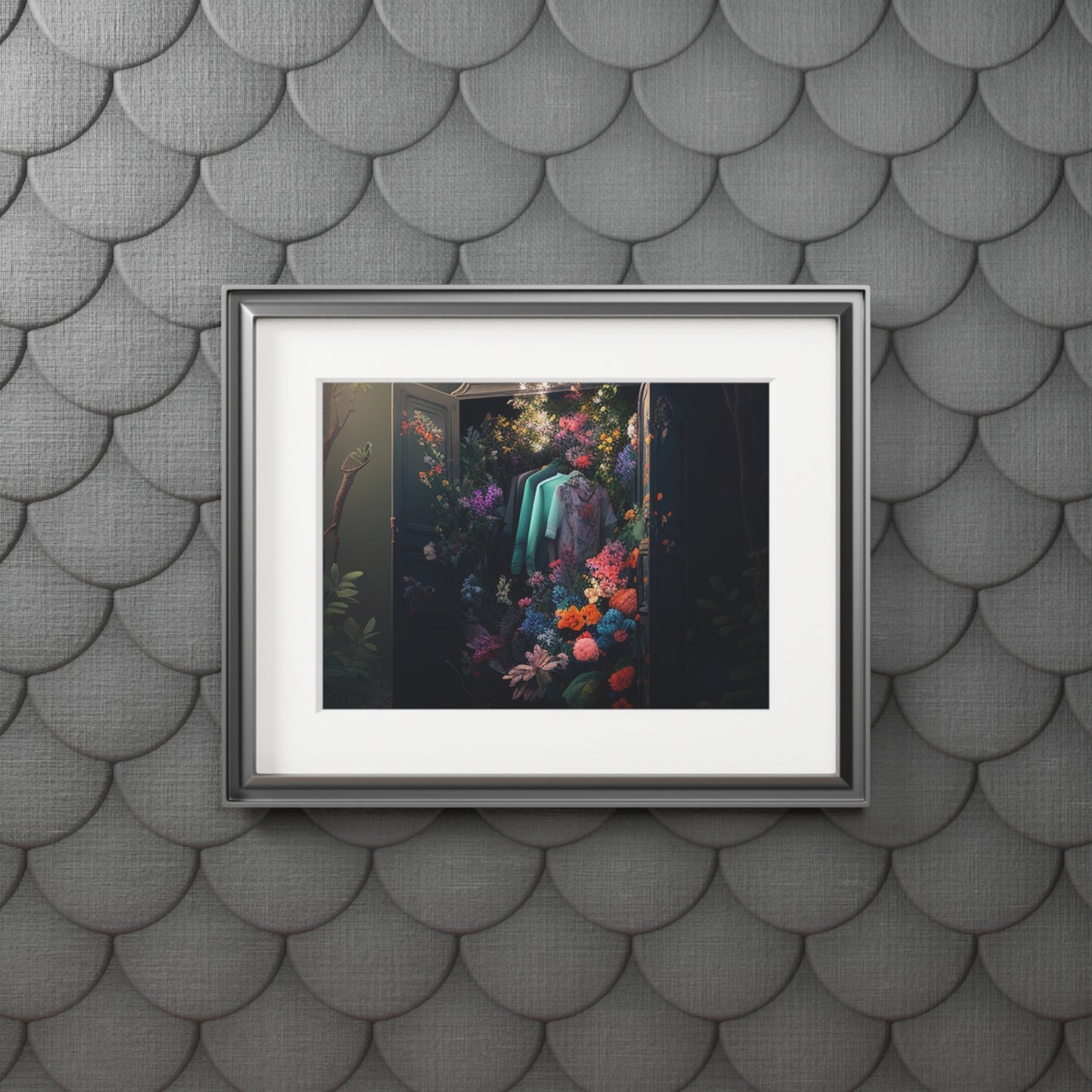 Fine Art Prints (Passepartout Paper Frame) A Wardrobe Surrounded by Flowers 1