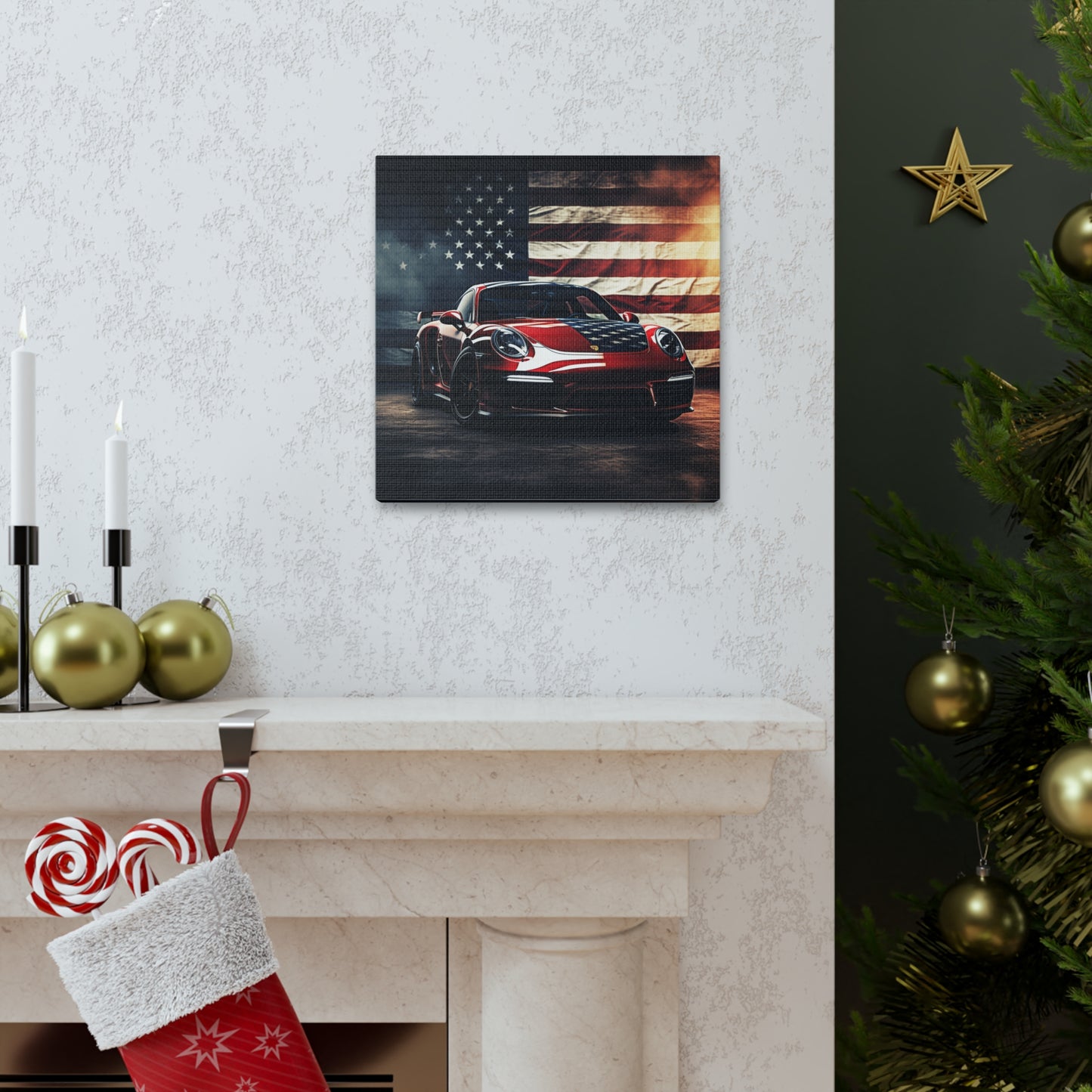 Canvas Gallery Wraps American Flag Background Porsche 2