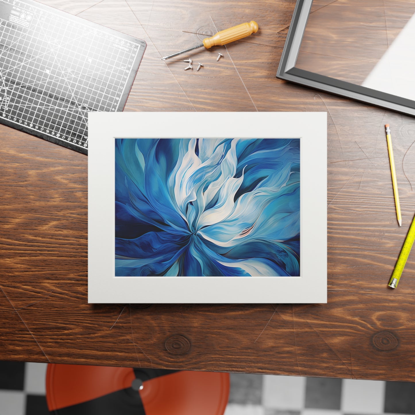 Fine Art Prints (Passepartout Paper Frame) Blue Tluip Abstract 1