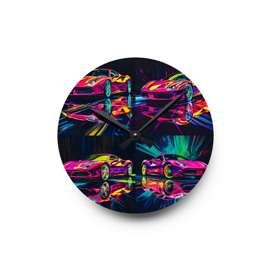 Acrylic Wall Clock Pink Ferrari Macro 5