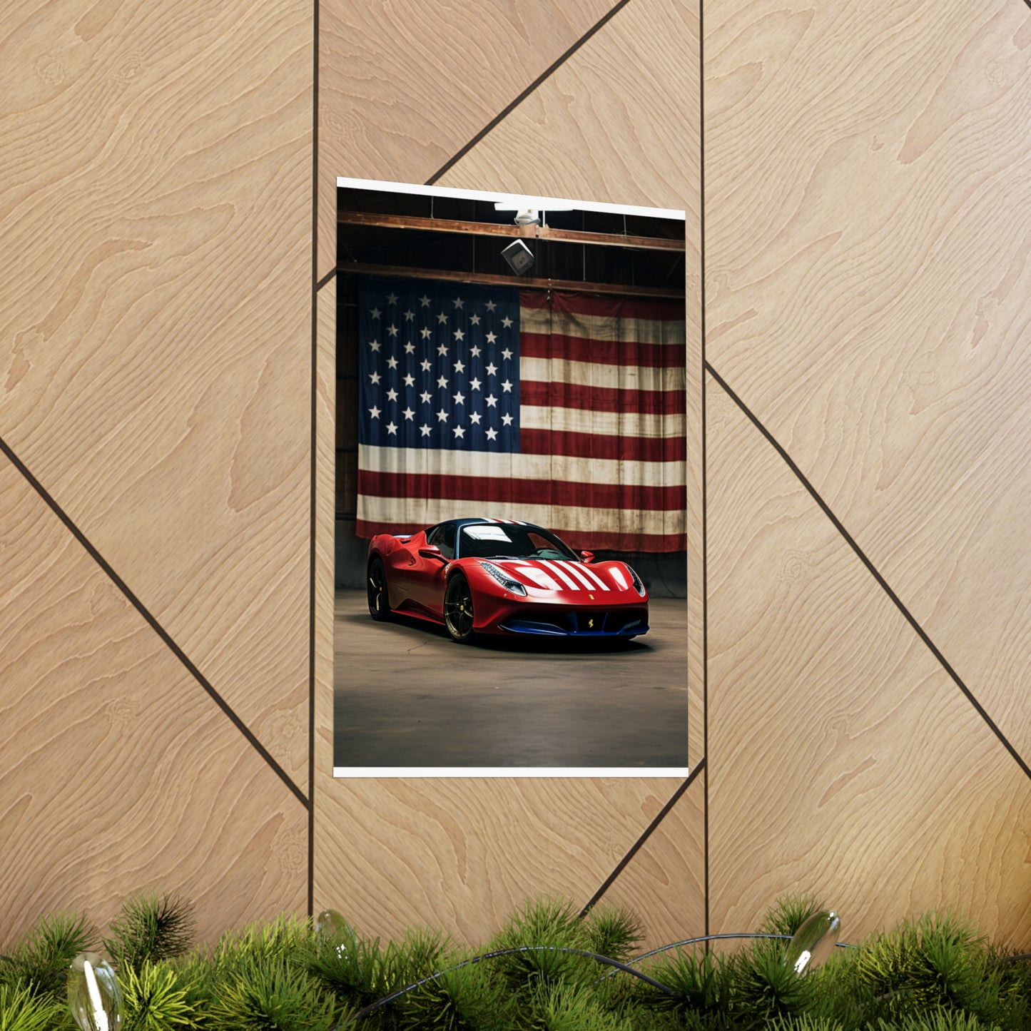 Premium Matte Vertical Posters American Flag Farrari 4