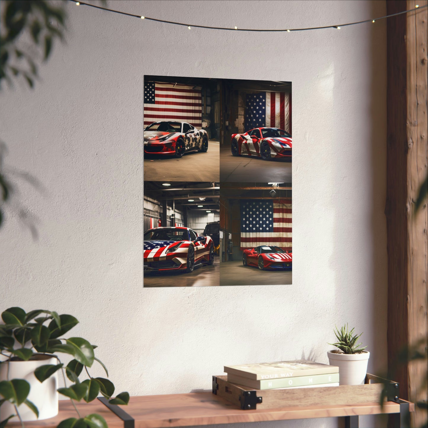 Premium Matte Vertical Posters American Flag Farrari 5