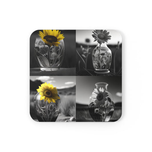 Corkwood Coaster Set Yellw Sunflower in a vase 5