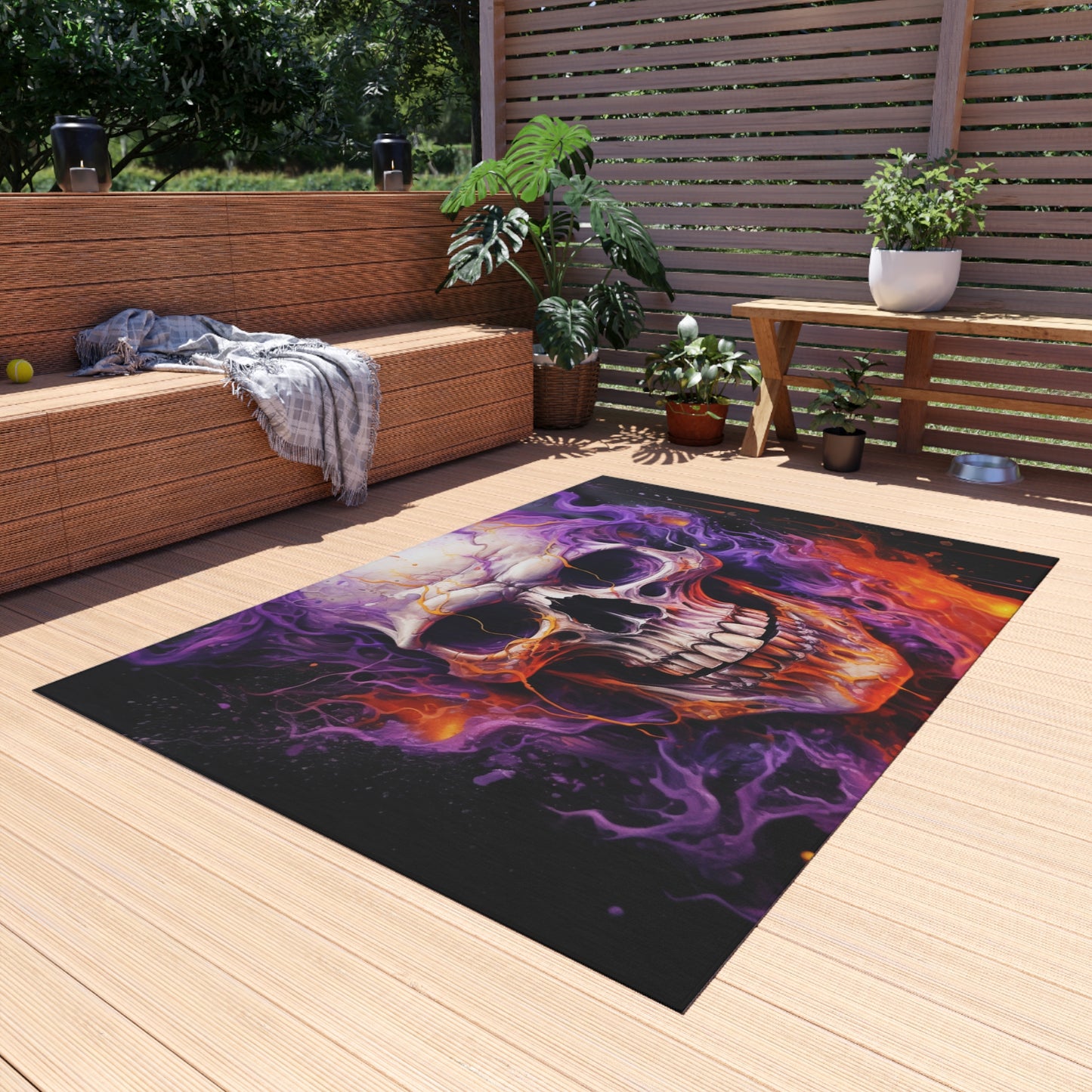 Outdoor Rug  Skull Flames 2
