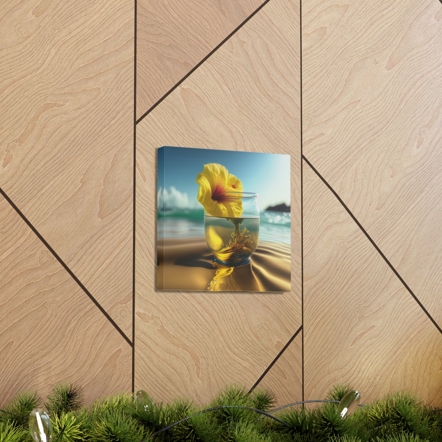 Canvas Gallery Wraps Yellow Hibiscus glass 1