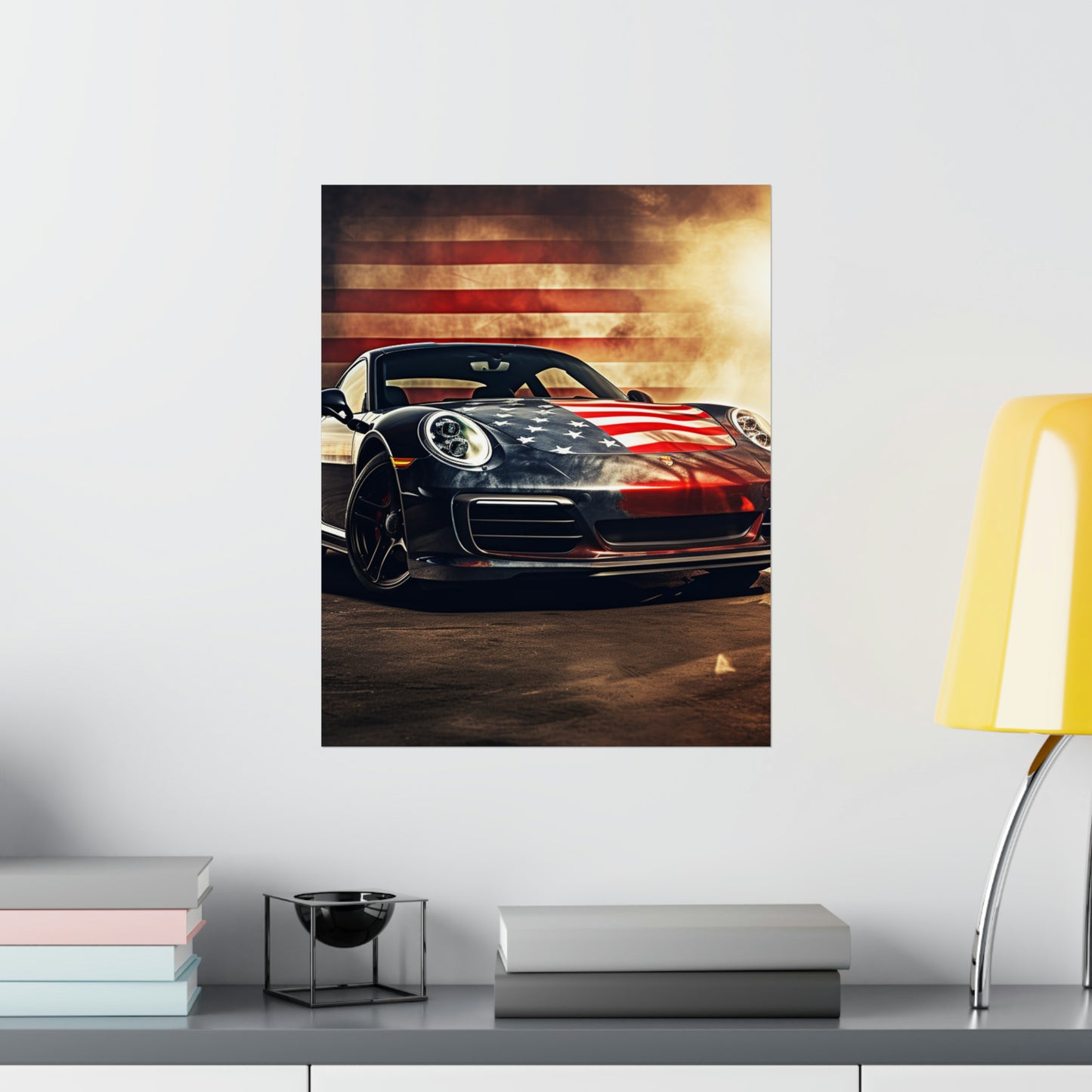 Premium Matte Vertical Posters Abstract American Flag Background Porsche 1