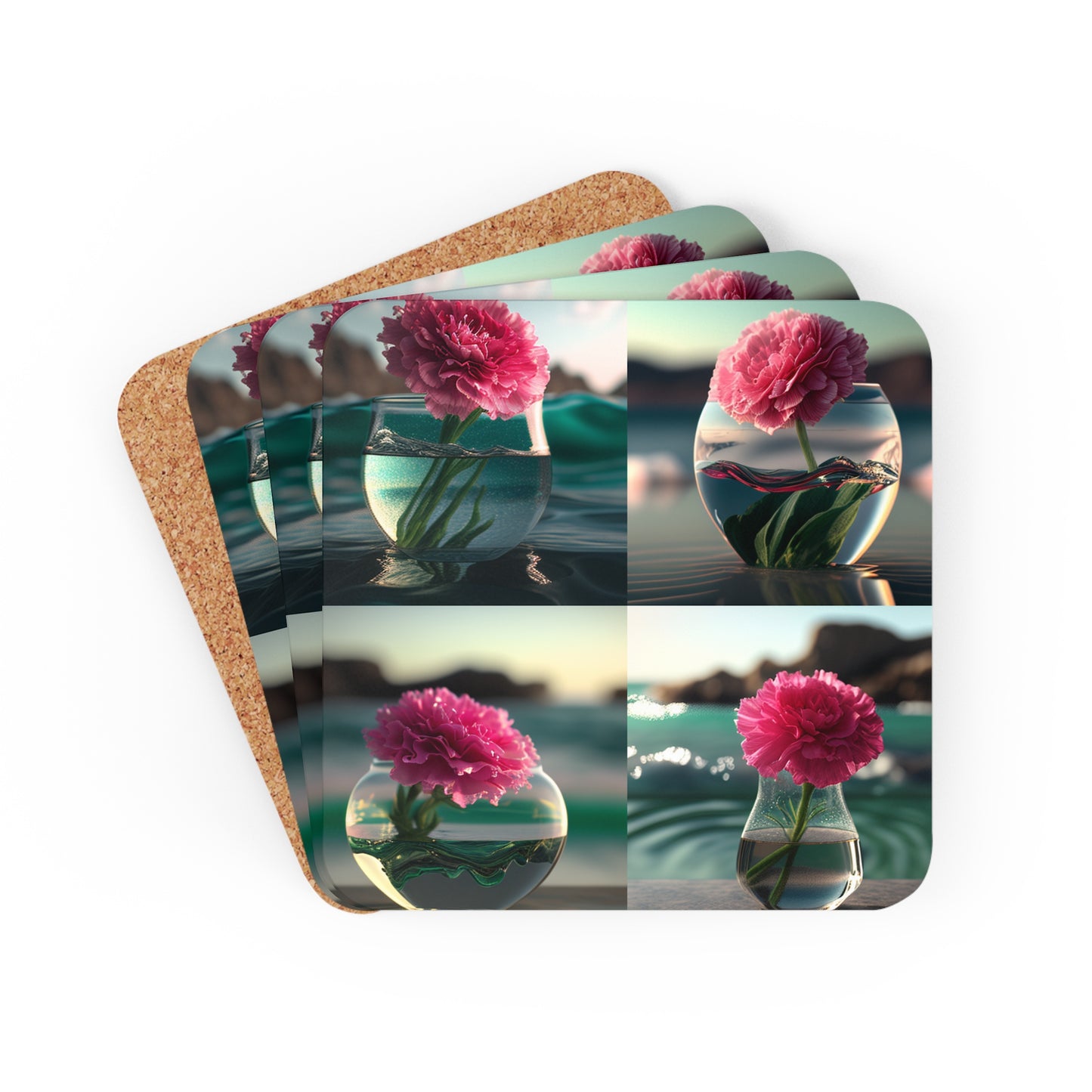 Corkwood Coaster Set Carnation 5