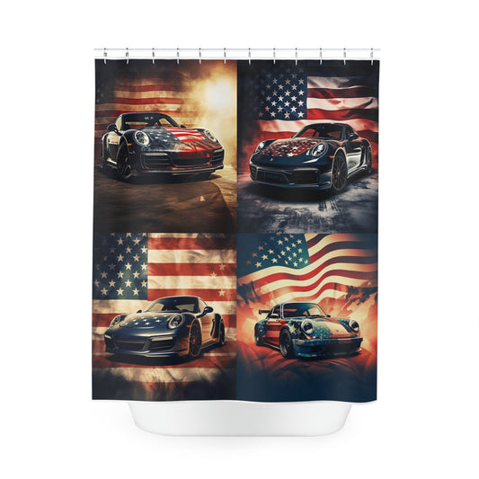 Polyester Shower Curtain Abstract American Flag Background Porsche 5