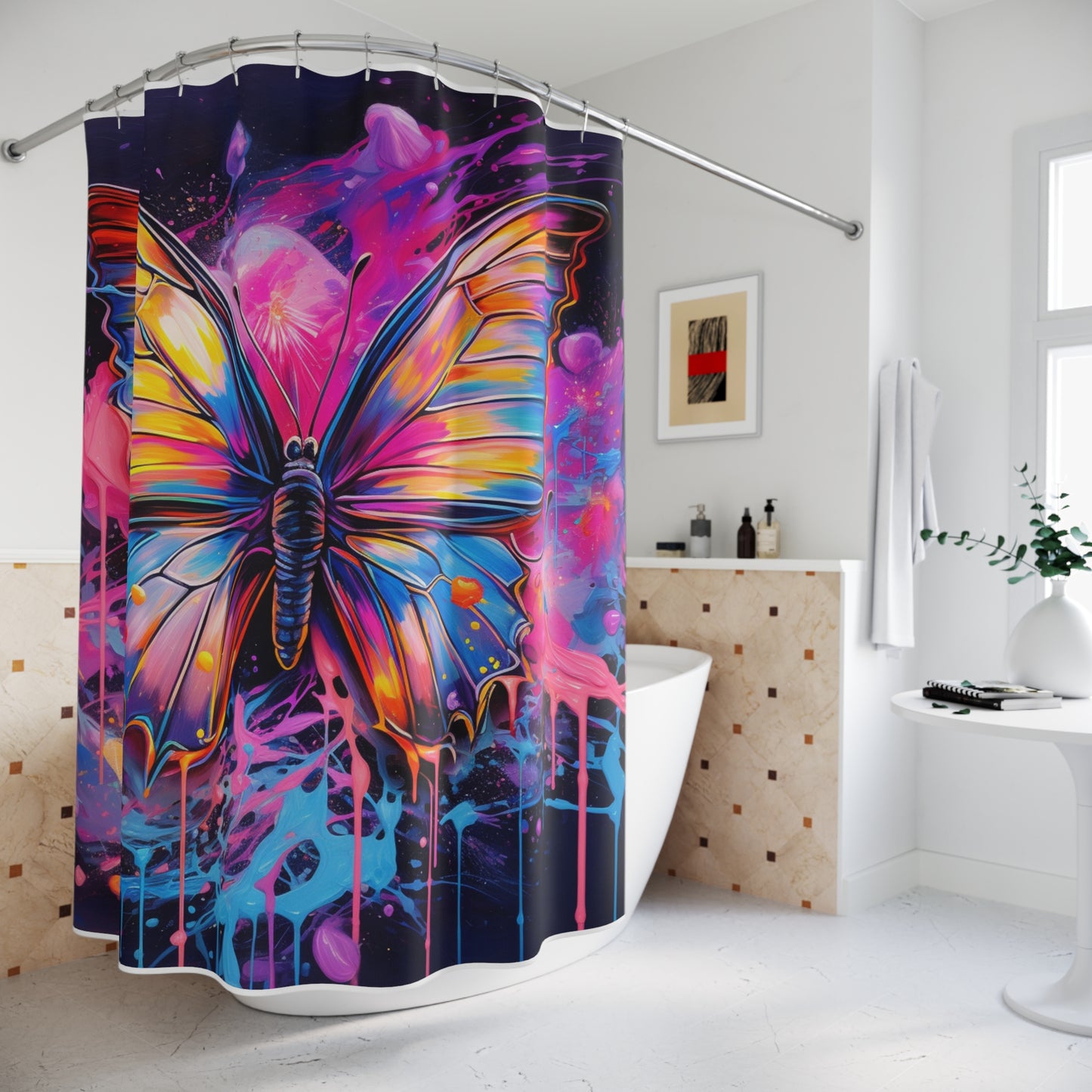 Polyester Shower Curtain Pink Butterfly Flair 3
