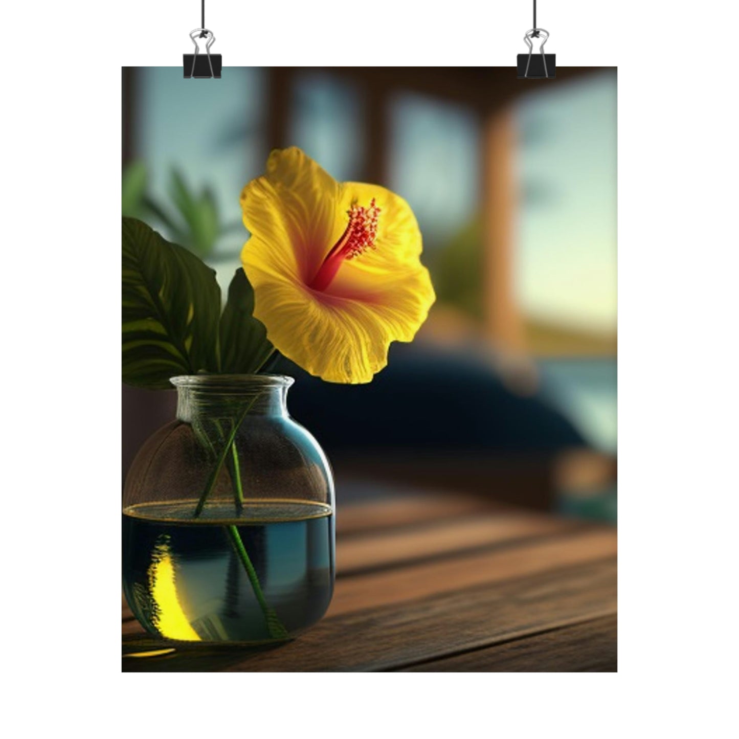 Premium Matte Vertical Posters Yellow Hibiscus Wood 2