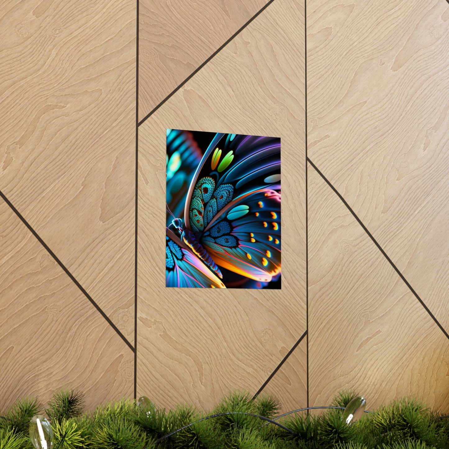 Premium Matte Vertical Posters Neon Butterfly Macro 2