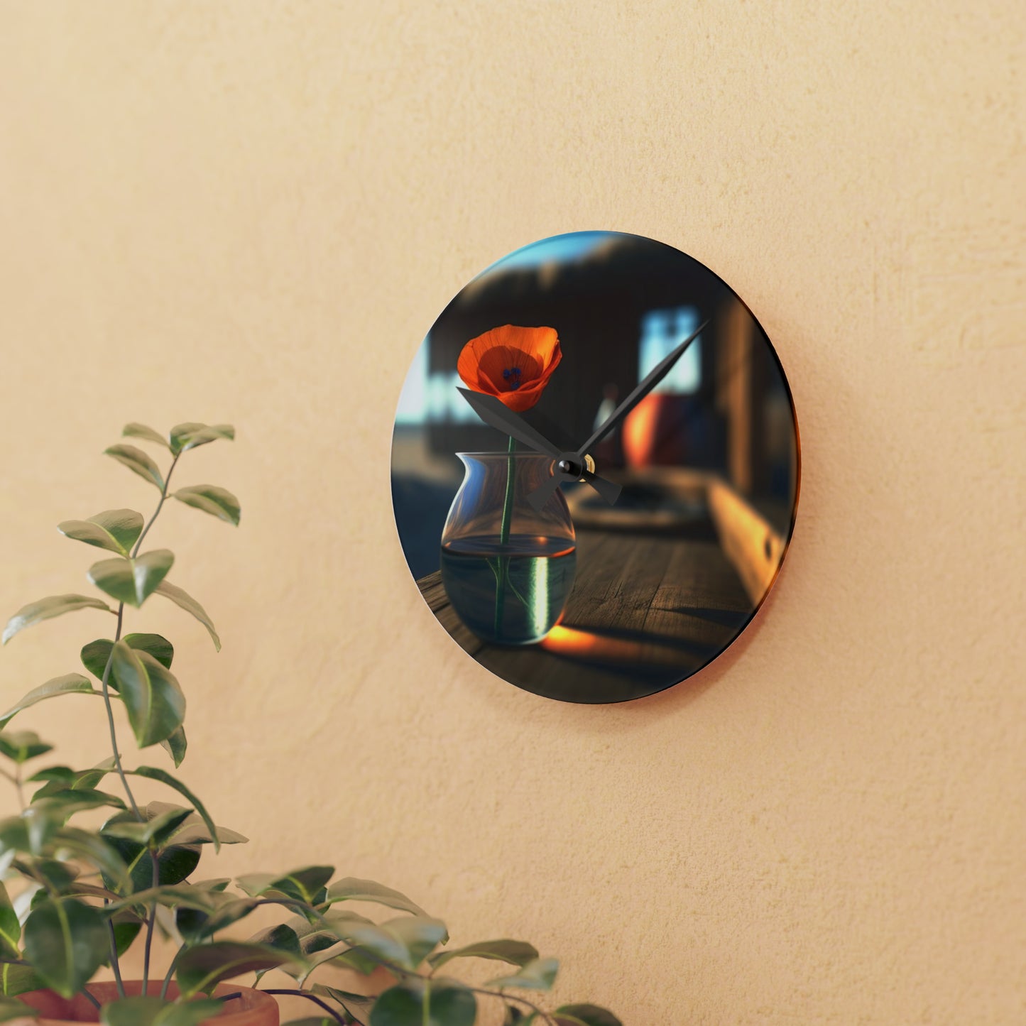 Acrylic Wall Clock Poppy in a Glass Vase 2