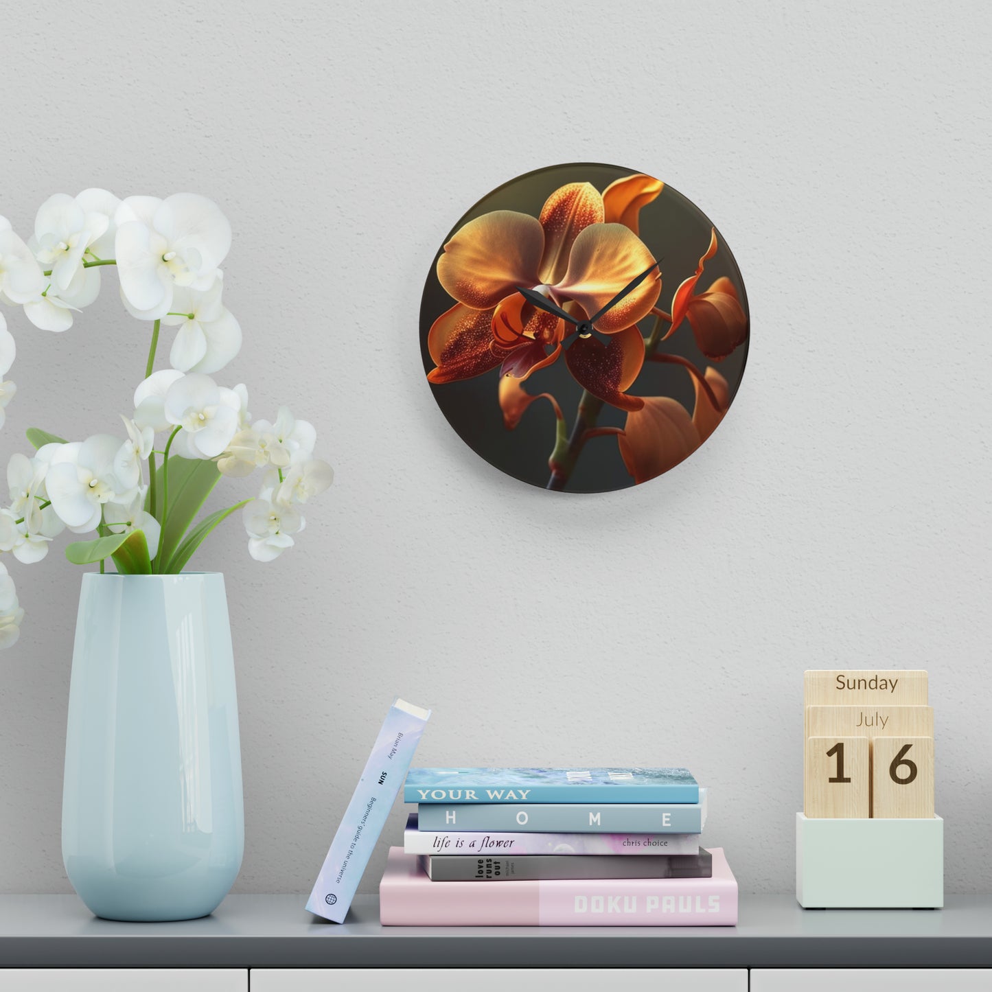 Acrylic Wall Clock Orange Orchid 1