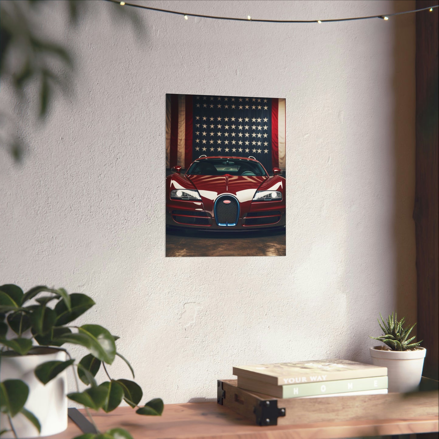 Premium Matte Vertical Posters American Flag Background Bugatti 1