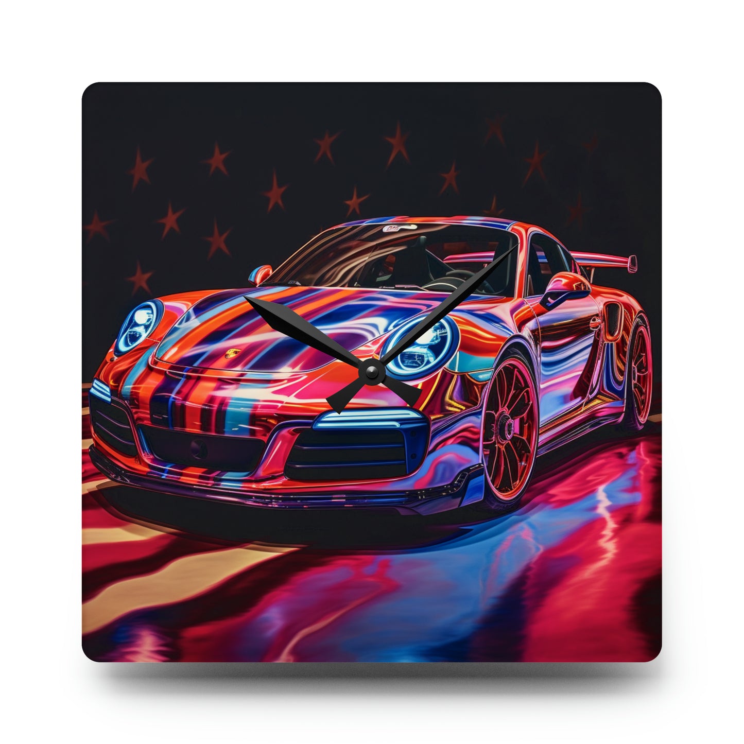 Acrylic Wall Clock Macro American Flag Porsche 4