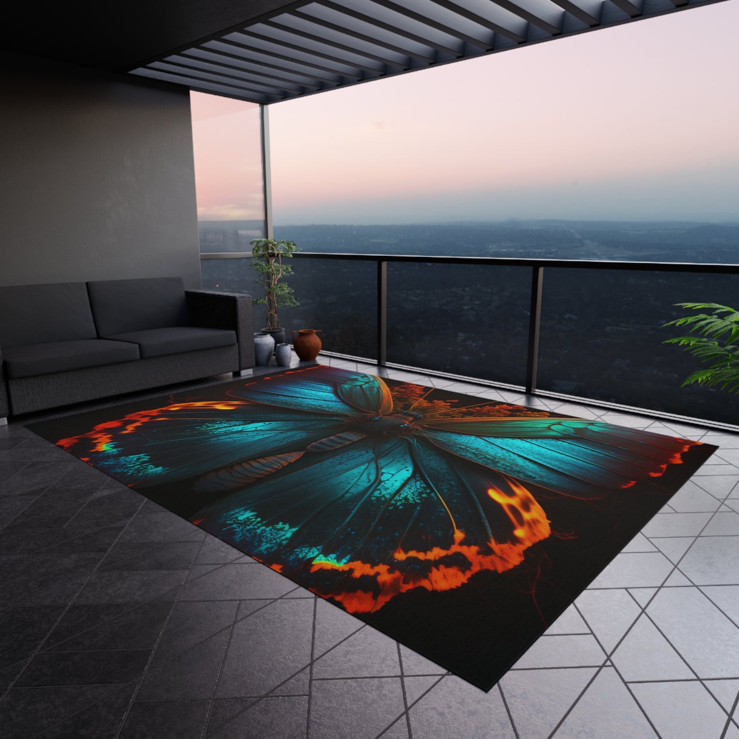 Outdoor Rug  Neon Butterfly Flair 3