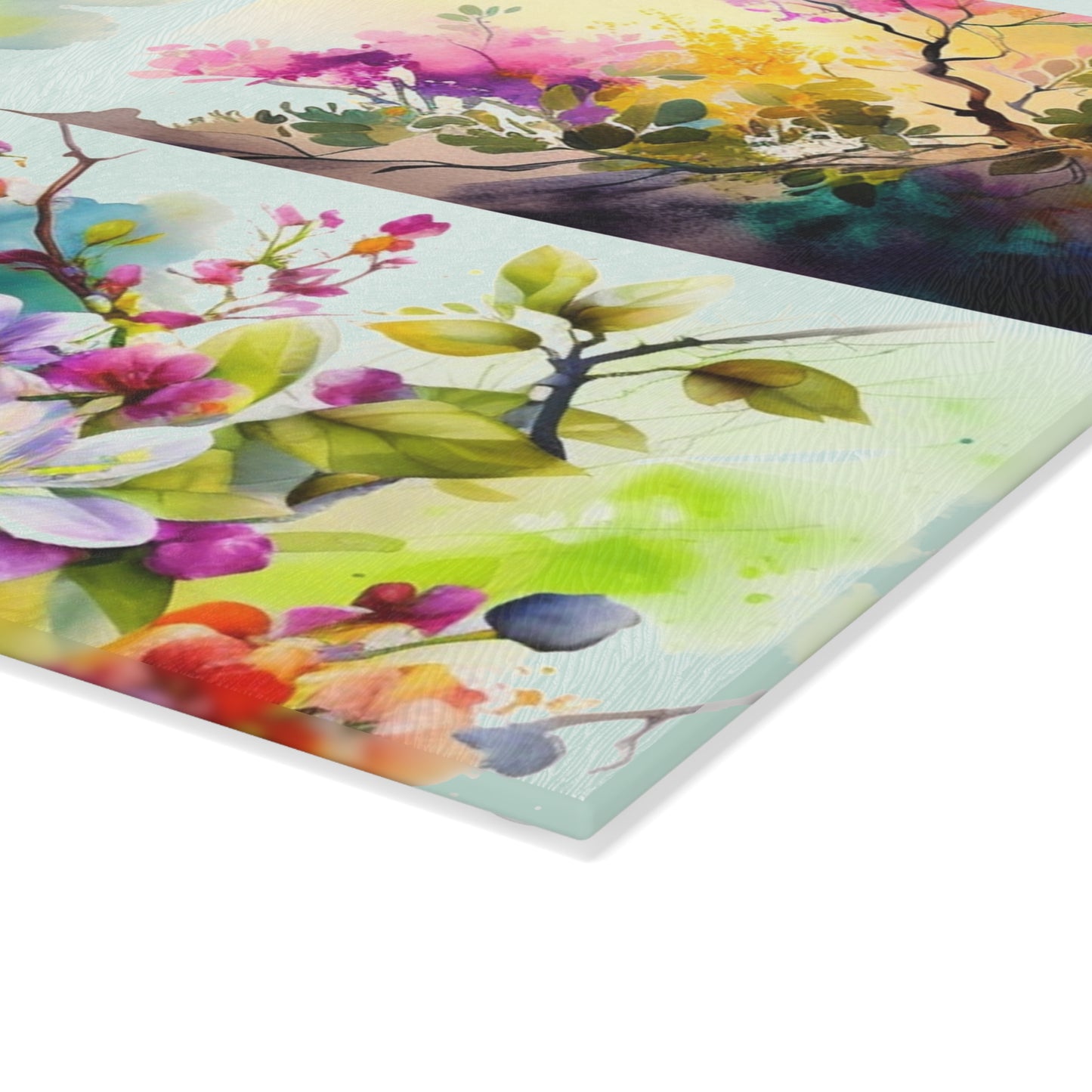 Glass Cutting Board Mother Nature Bright Spring Colors Realistic Watercolor 5