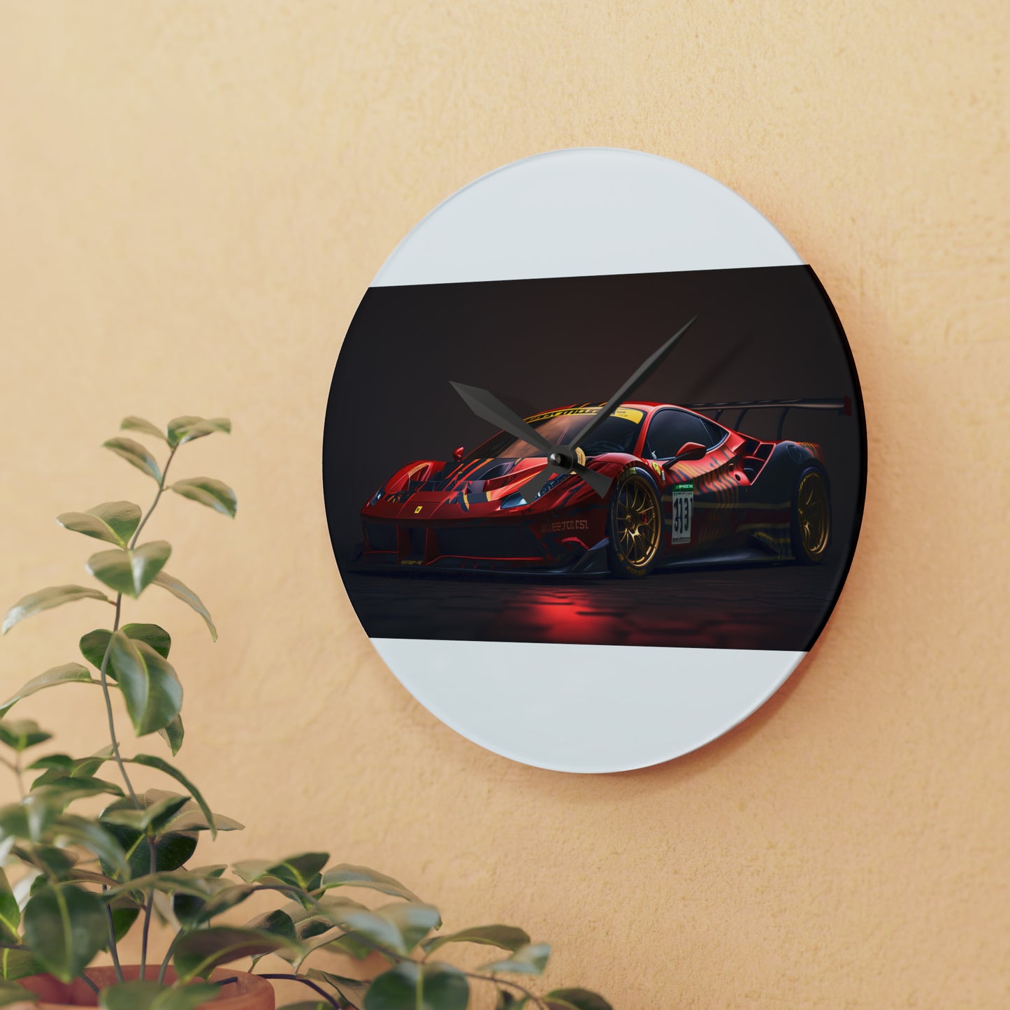 Acrylic Wall Clock Ferrari Red 1