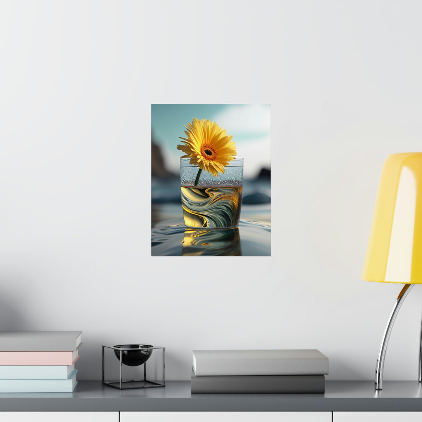 Premium Matte Vertical Posters yello Gerbera glass 2