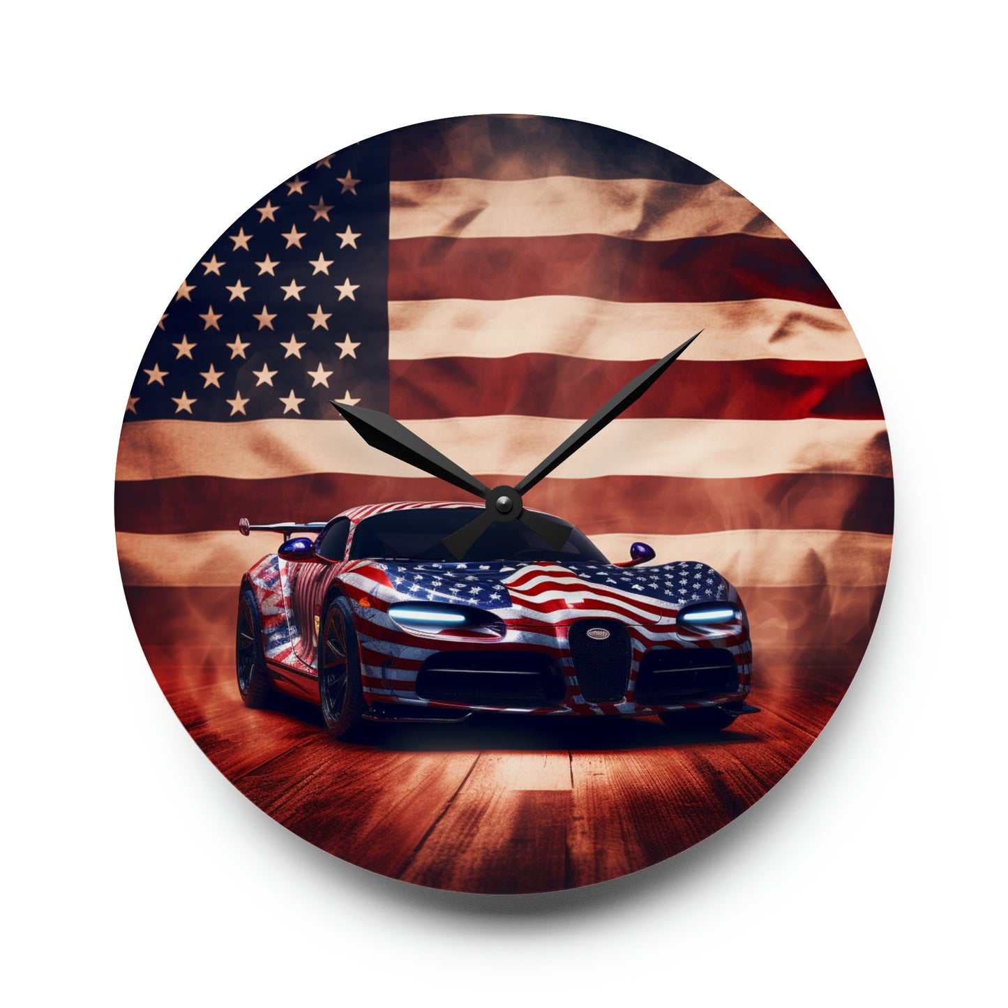 Acrylic Wall Clock Abstract American Flag Background Bugatti 2