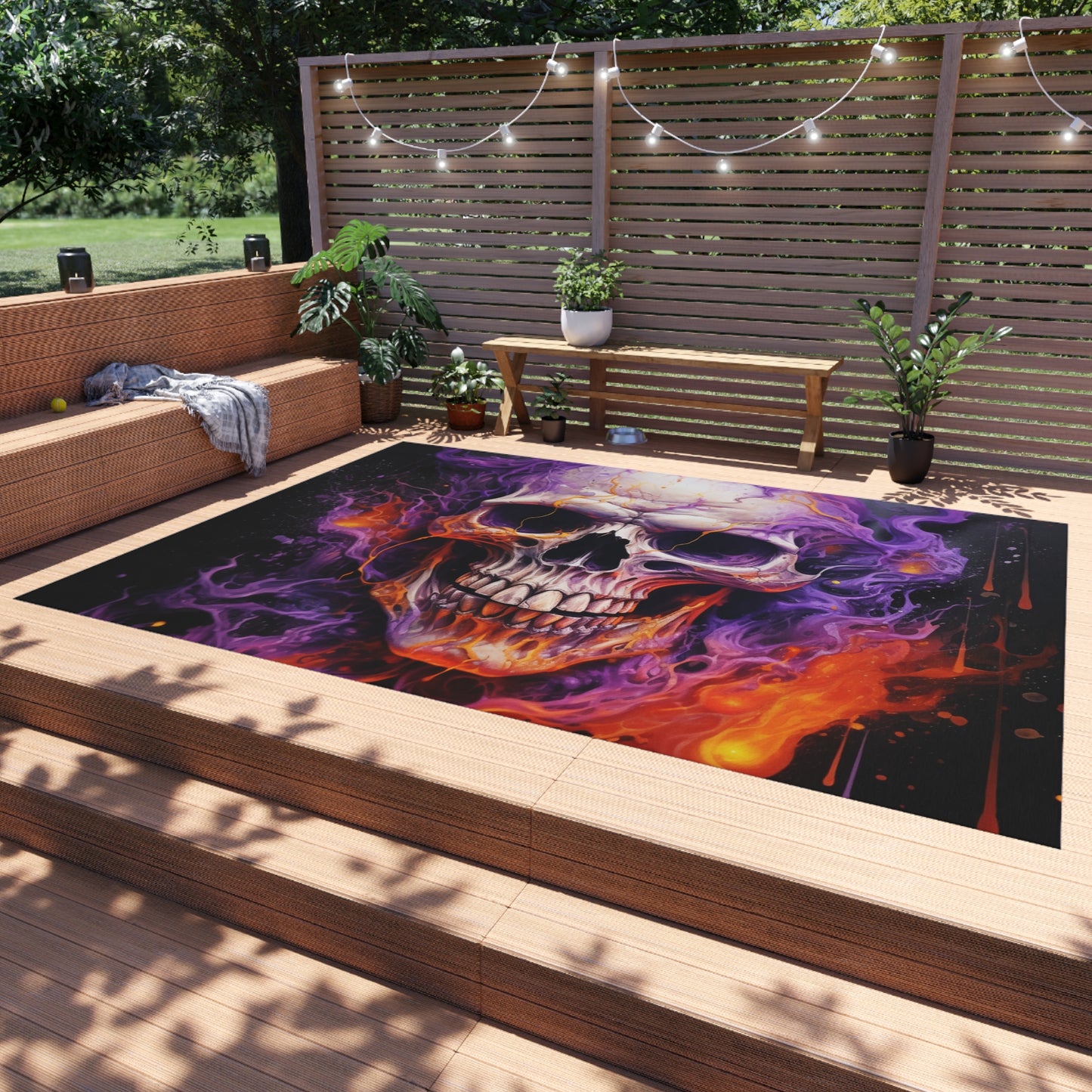 Outdoor Rug  Skull Flames 2
