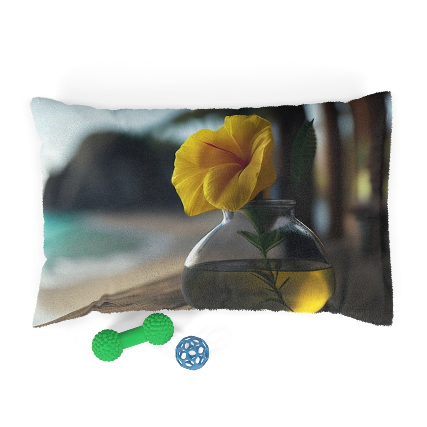 Pet Bed Yellow Hibiscus Wood 3