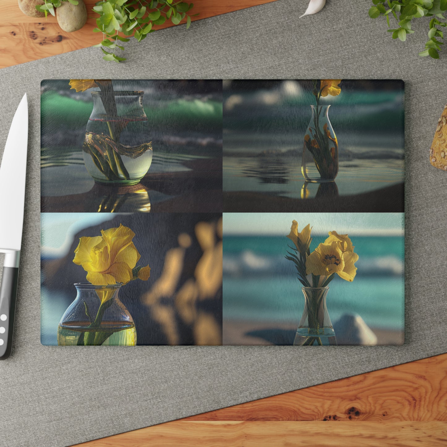 Glass Cutting Board Yellow Gladiolus glass 5