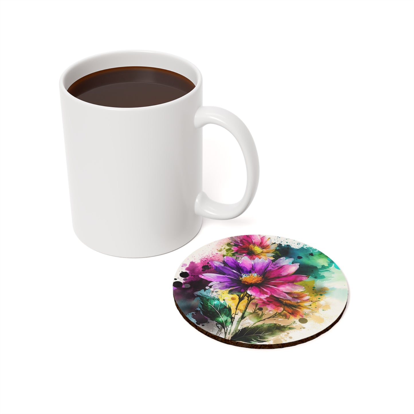 Cork Back Coaster Bright Spring Flowers 1