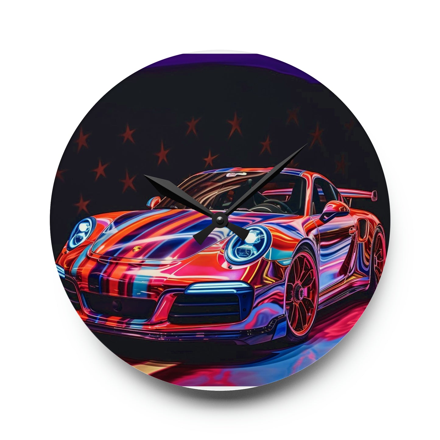 Acrylic Wall Clock American Flag Colored Porsche 1