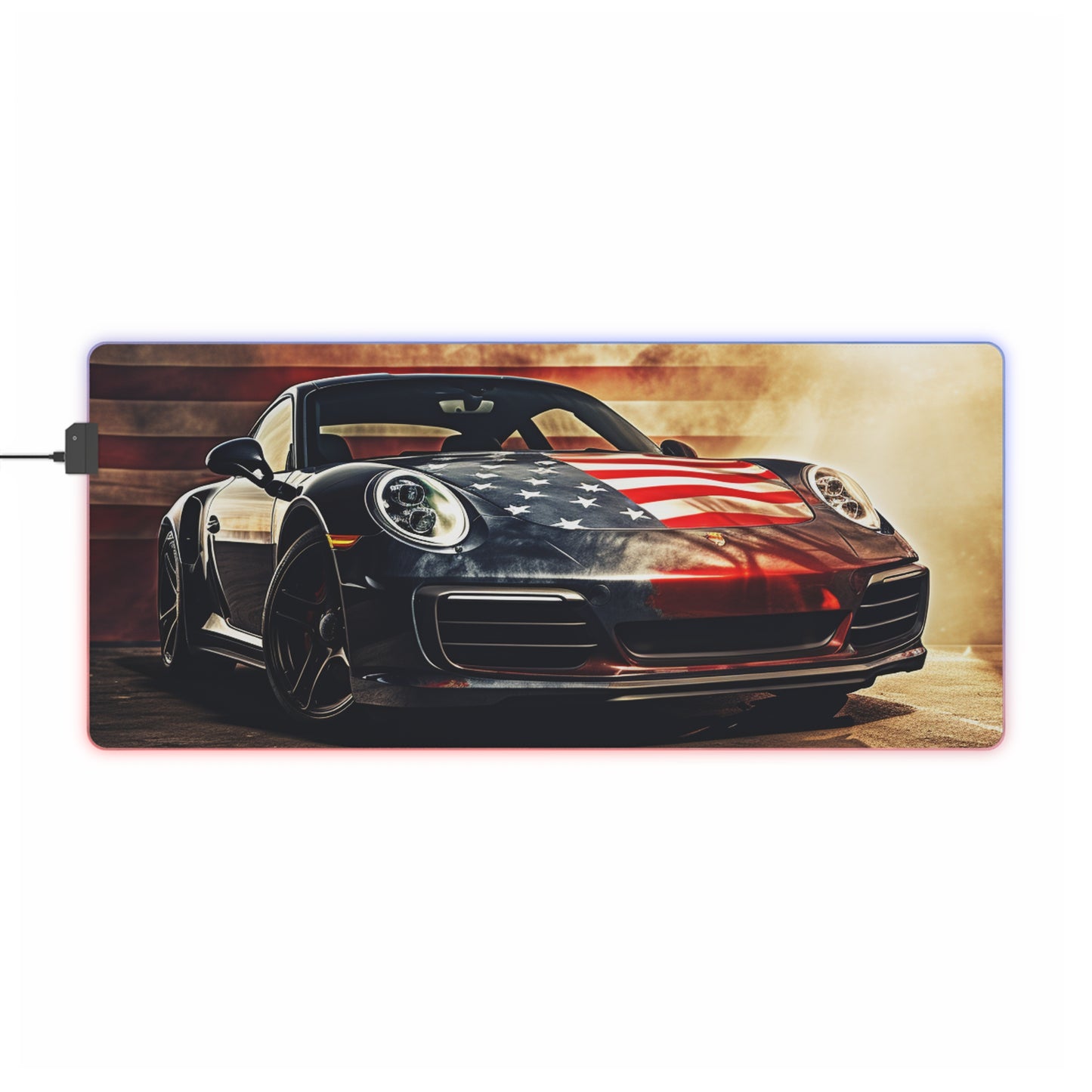 LED Gaming Mouse Pad Abstract American Flag Background Porsche 1