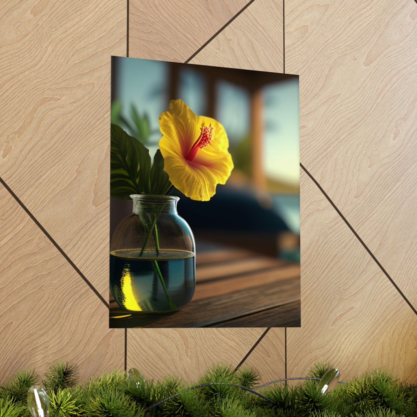 Premium Matte Vertical Posters Yellow Hibiscus Wood 2