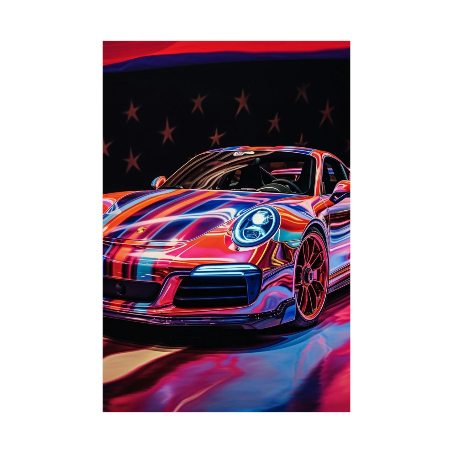 Premium Matte Vertical Posters American Flag Colored Porsche 3