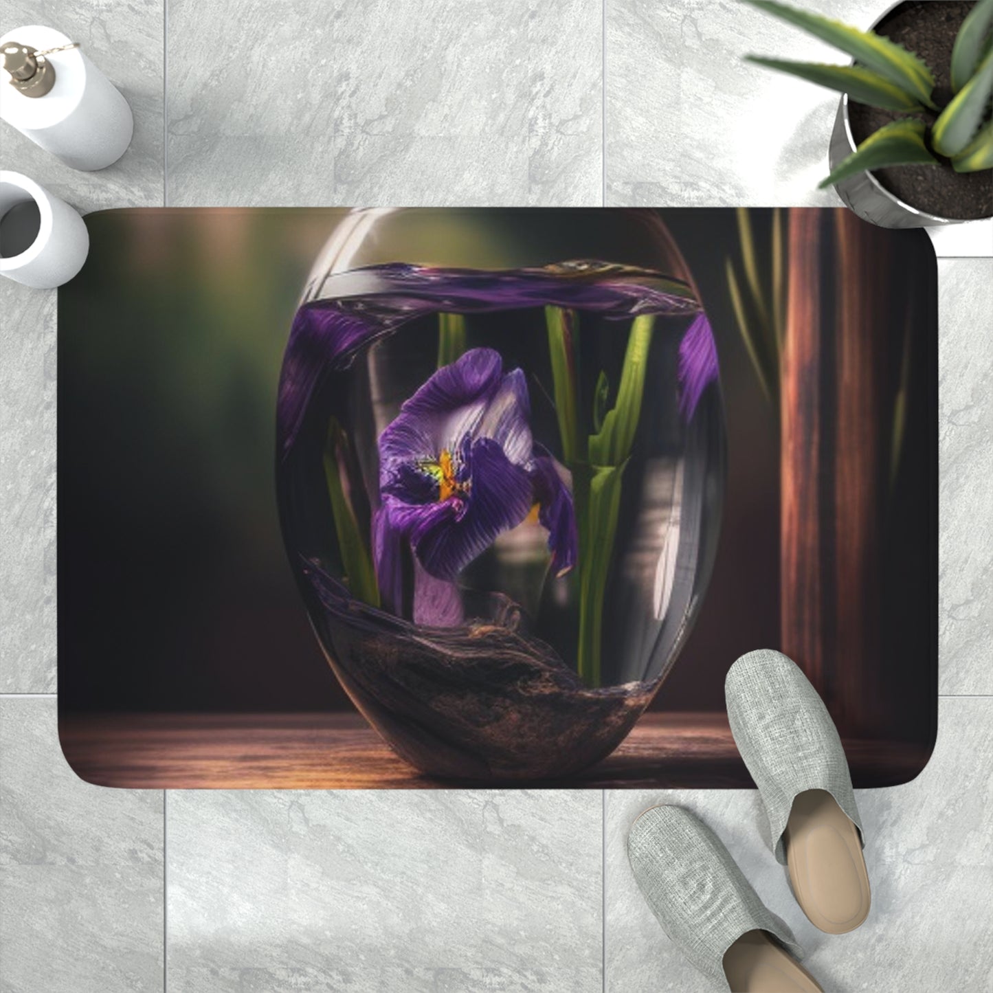 Memory Foam Bath Mat Purple Iris in a vase 4