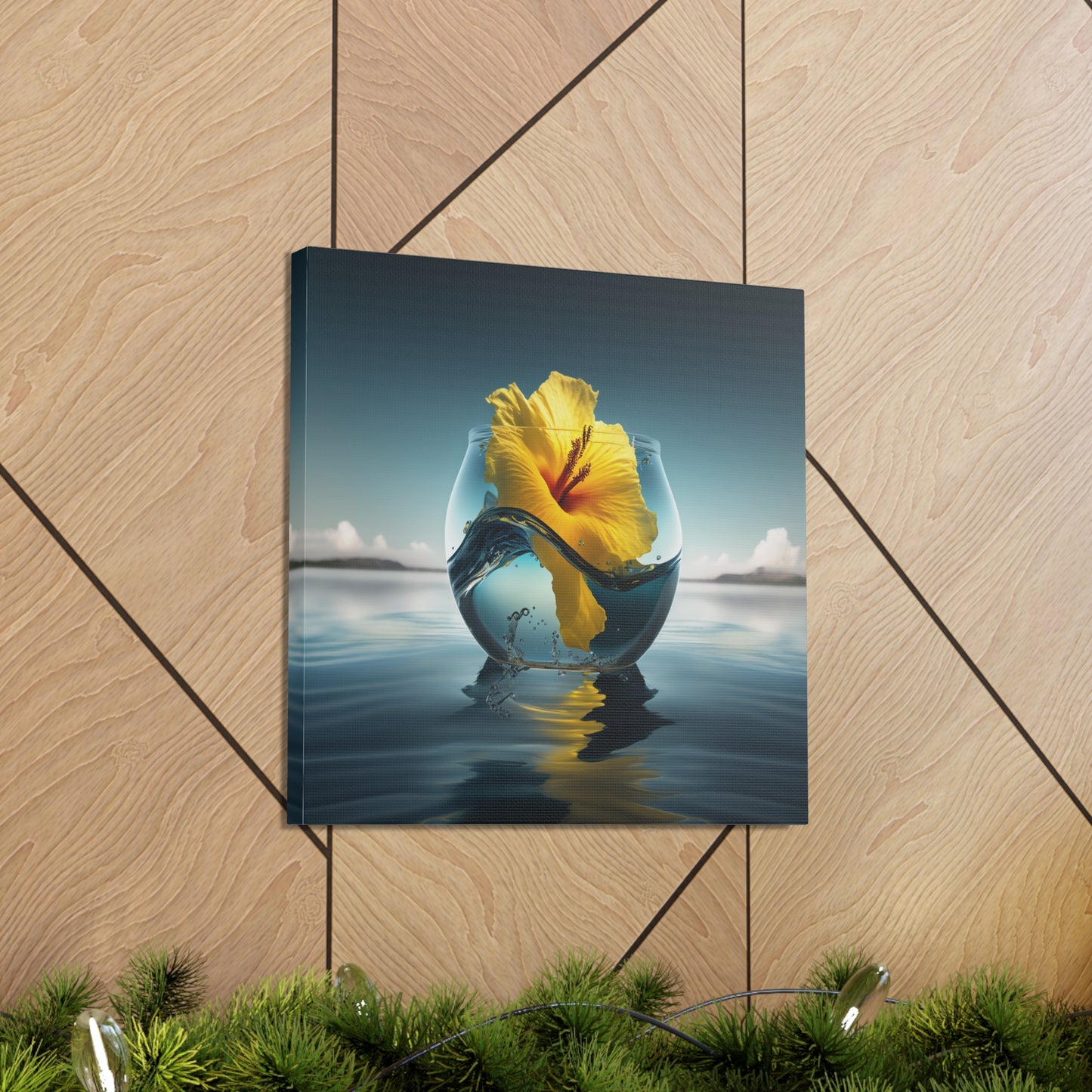Canvas Gallery Wraps Yellow Hibiscus glass 4
