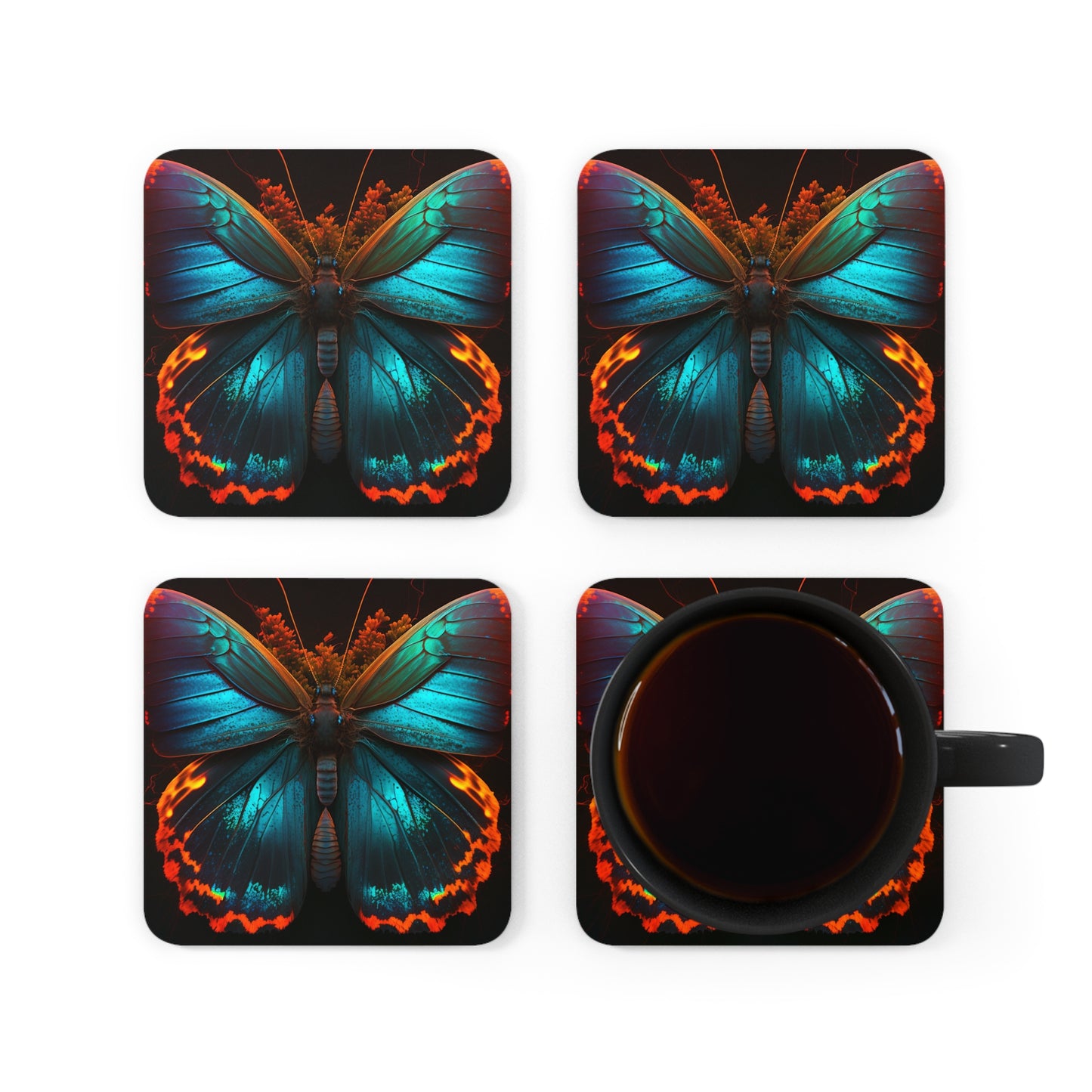 Corkwood Coaster Set Neon Butterfly Flair 3