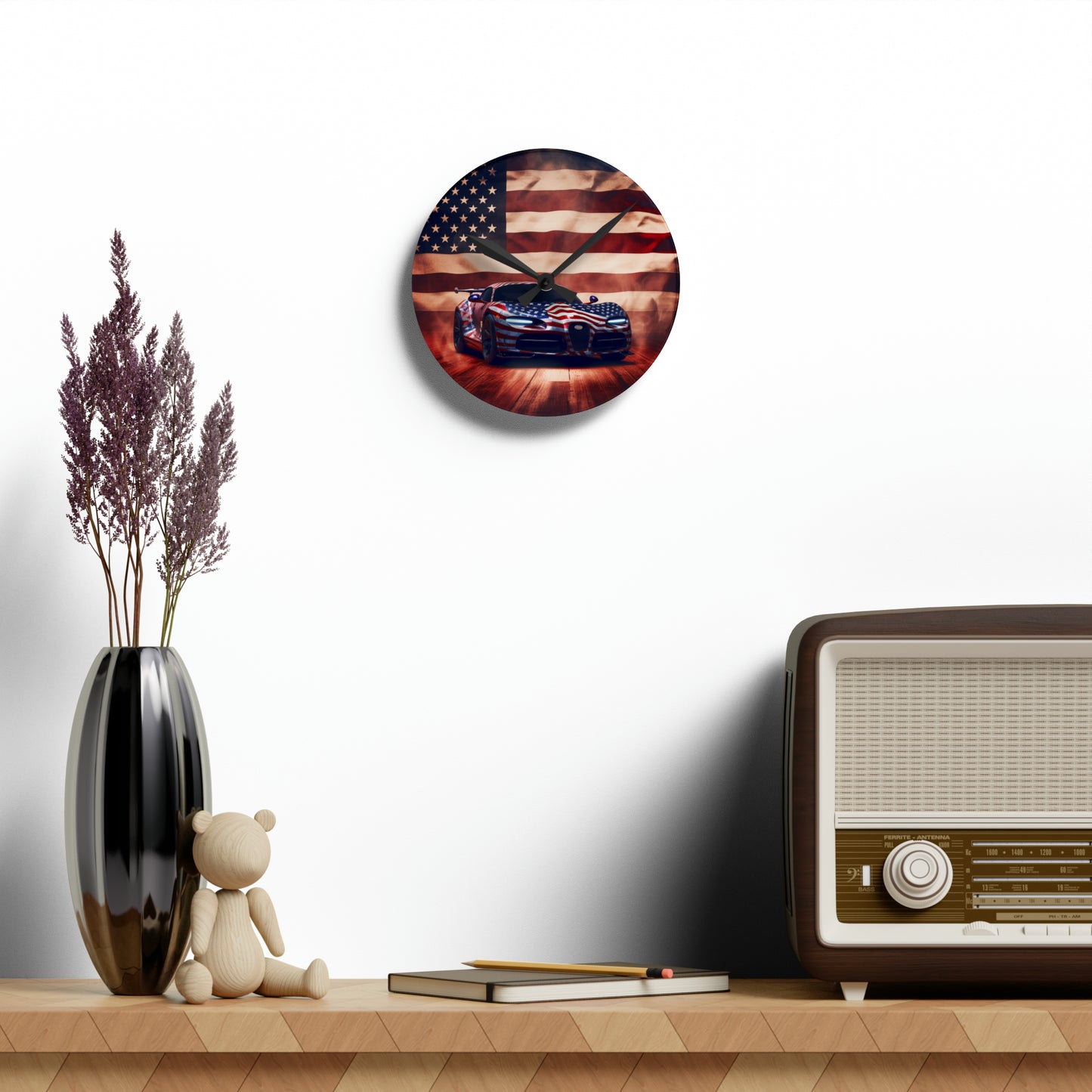 Acrylic Wall Clock Abstract American Flag Background Bugatti 2